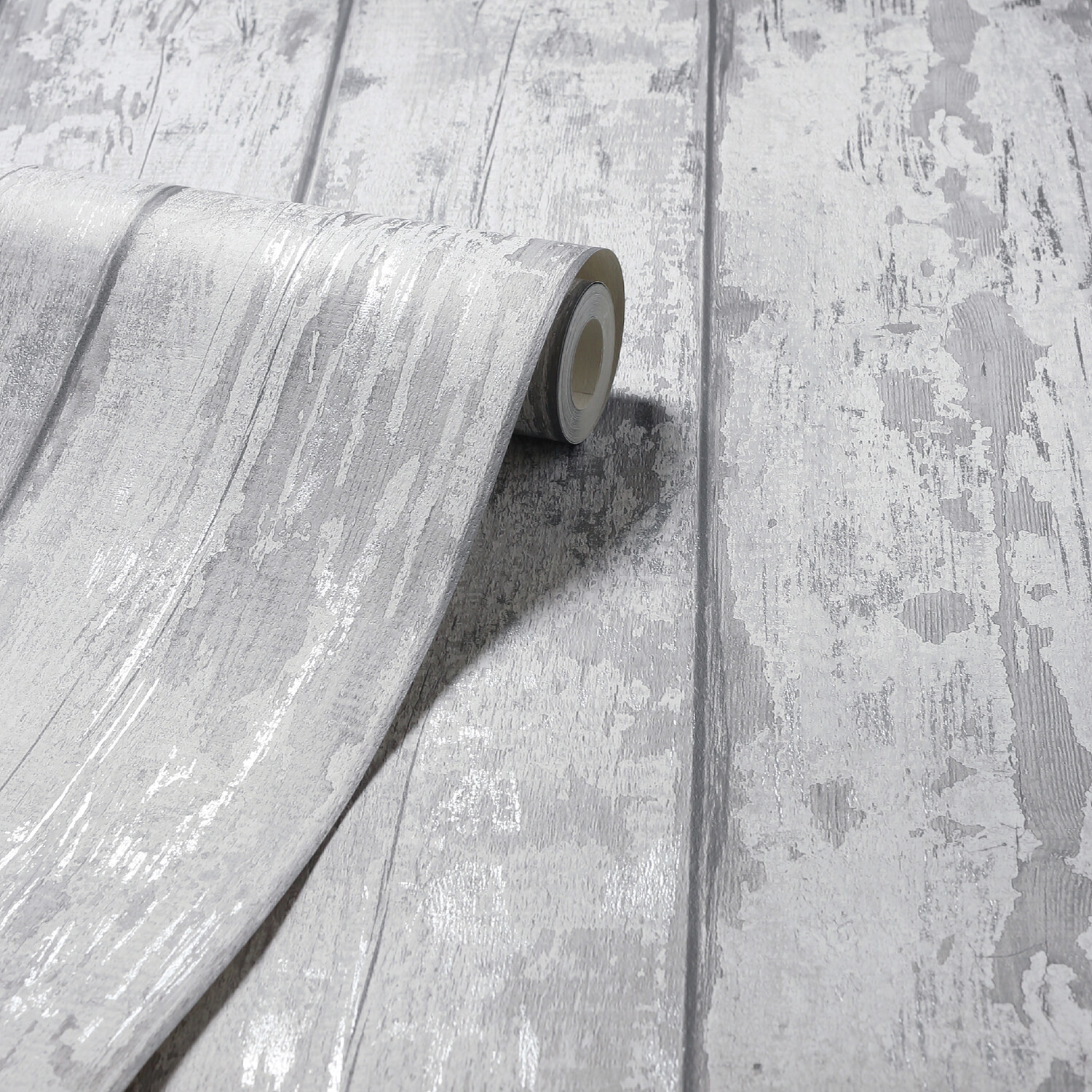 Metallic Washed Wood Spongeable Wallpaper - Grey Silver Image 2