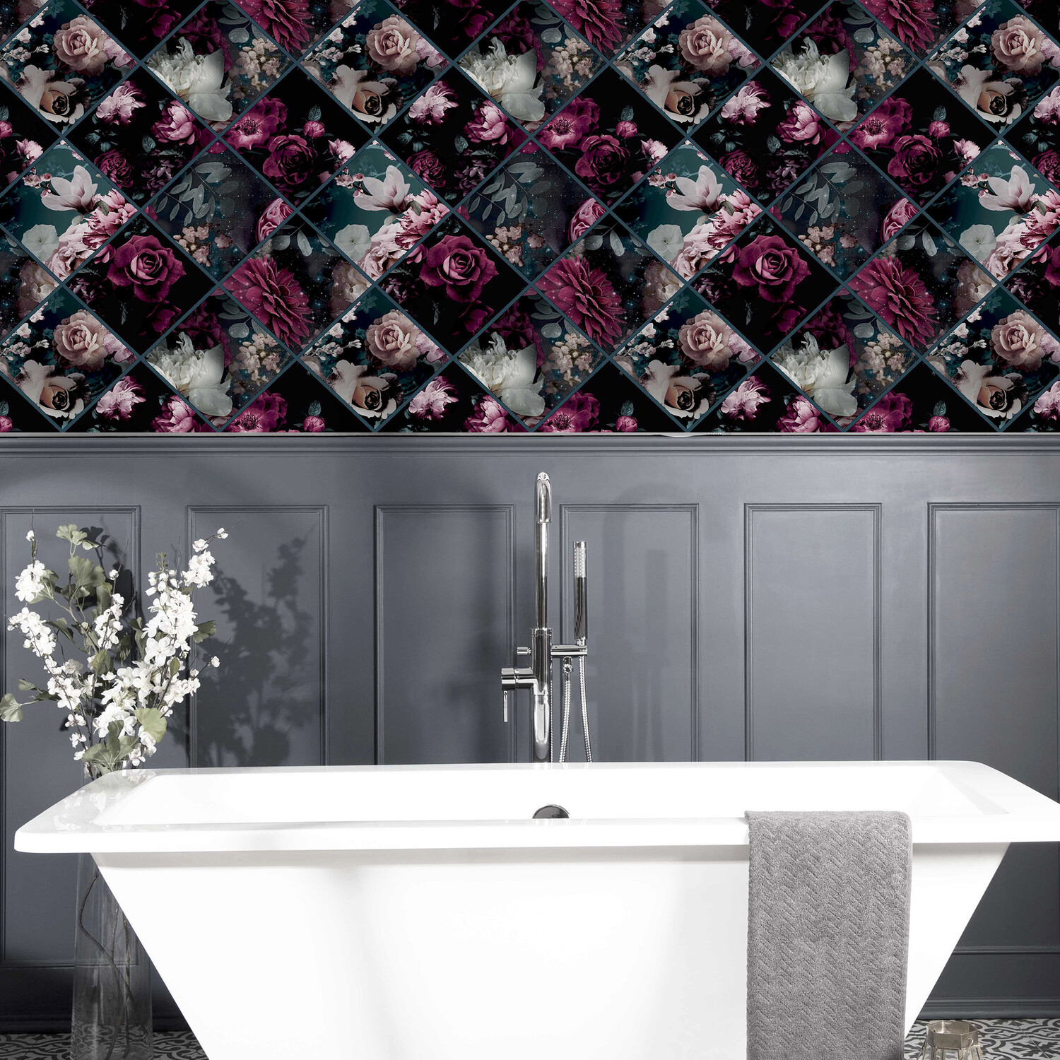 Floral Collage Textured Wallpaper - Plumteal Image 5