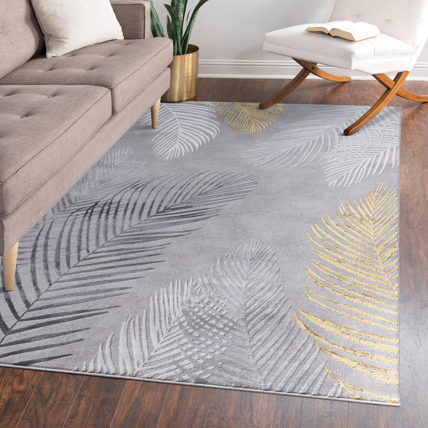 Contemporary Leaf Sunset Rug - Gold / 120cm Image 2