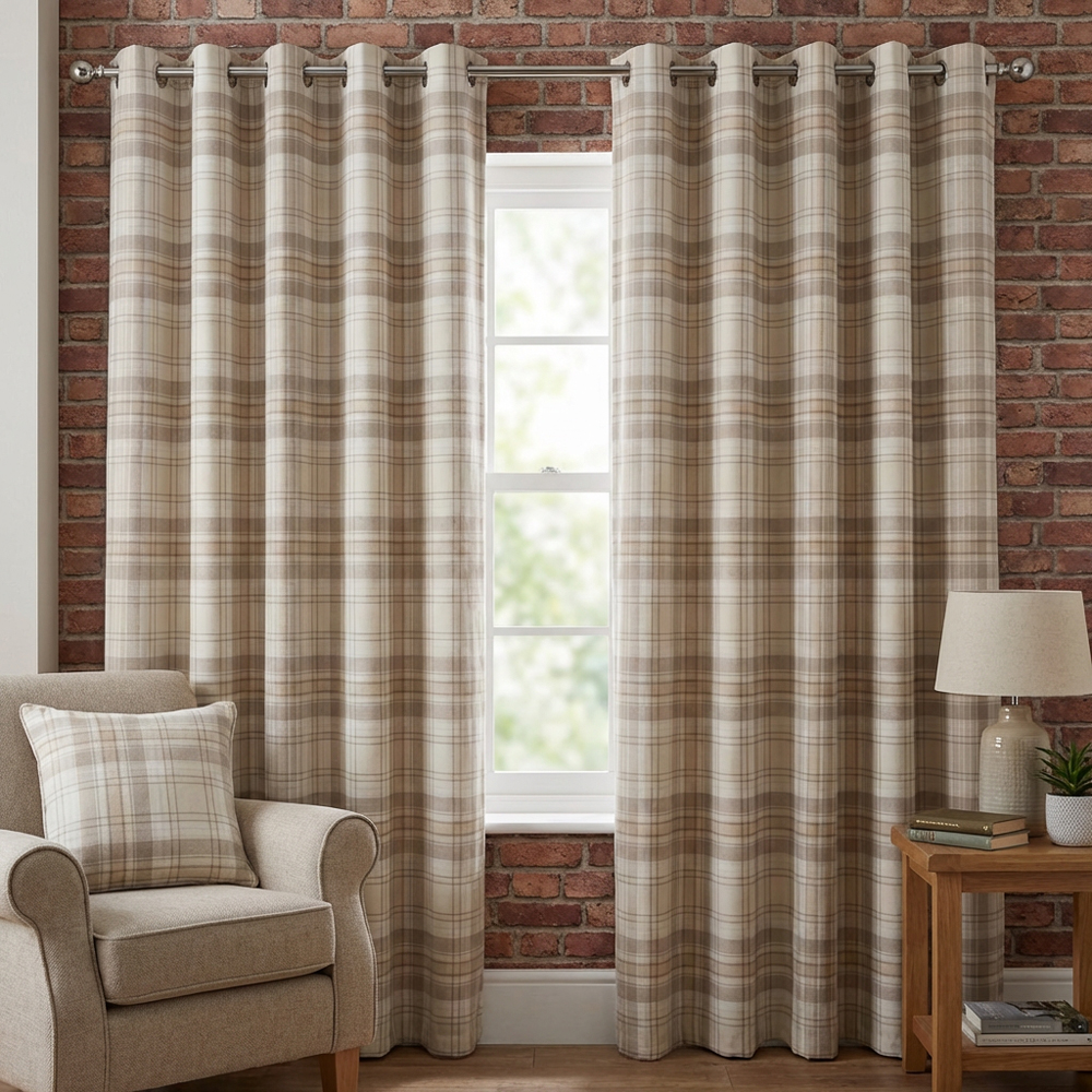 Divante Hatfield Natural Check Blackout Curtains 168 x 183cm Image 7
