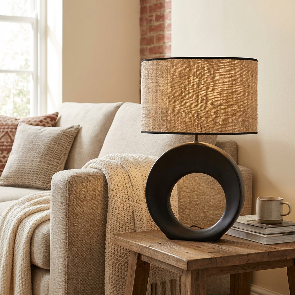 Colson Table Lamp - Black and Natural Image 2