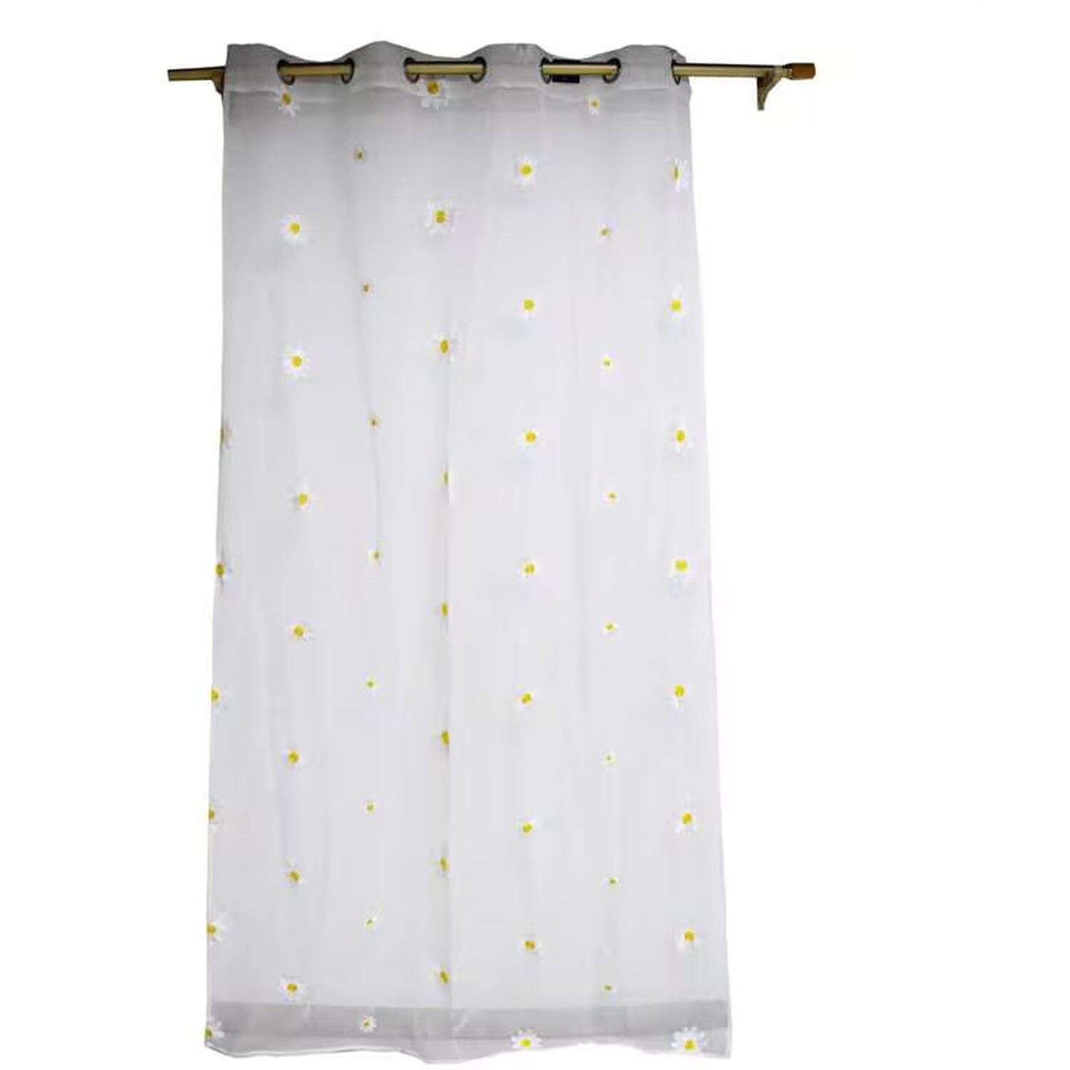 Daisy Embroidered Voile Curtain - White and Yellow Image 4