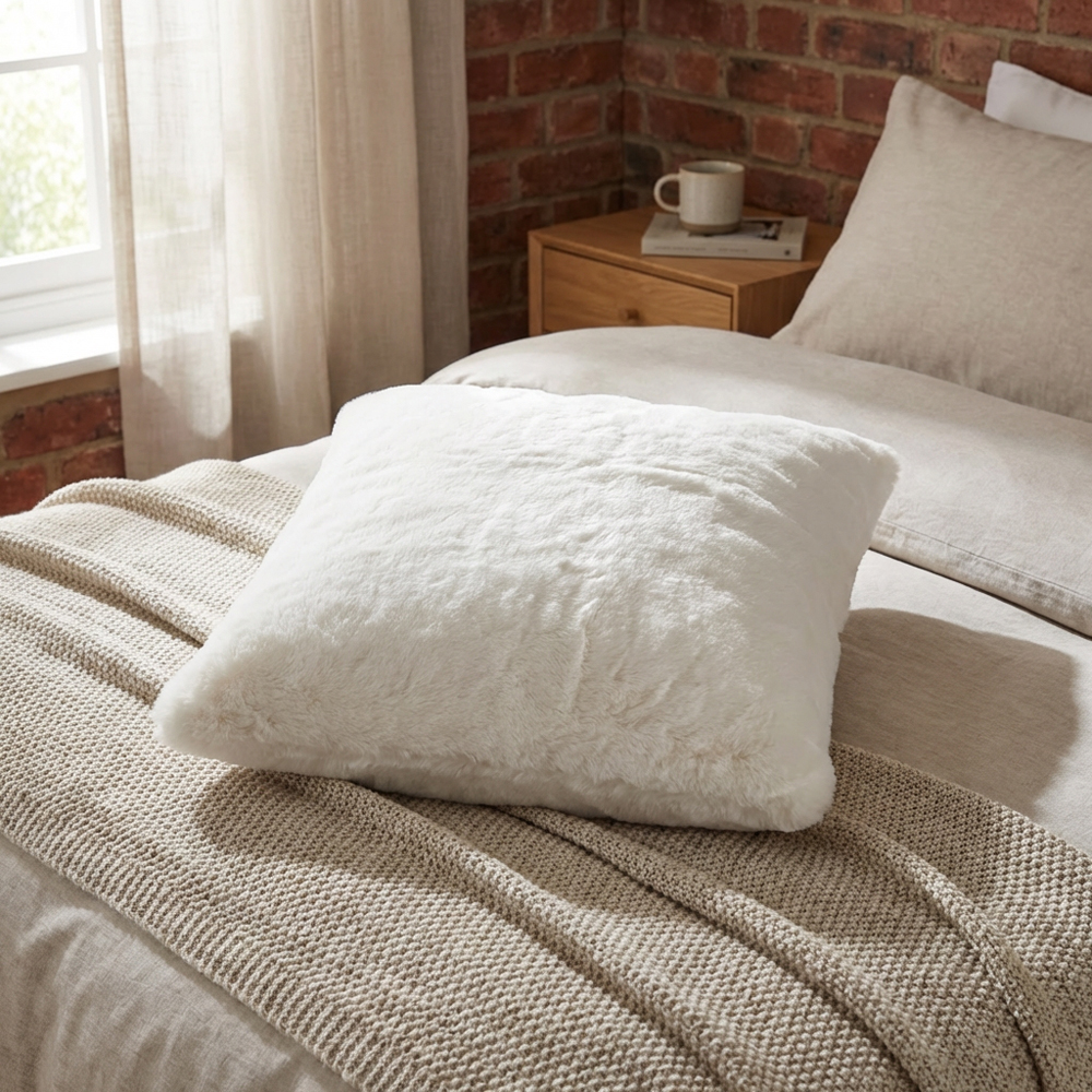 Divante White Rabbit Faux Fur Square Cushion 55cm Image 7