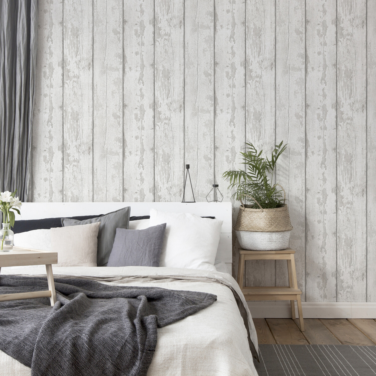 Metallic Washed Wood Spongeable Wallpaper - Grey Silver Image 6