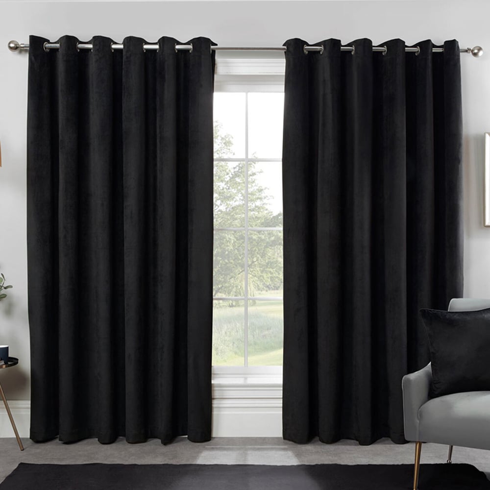 Divante Vermont Black Velvet Blackout Curtains 168 x 137cm Image 2