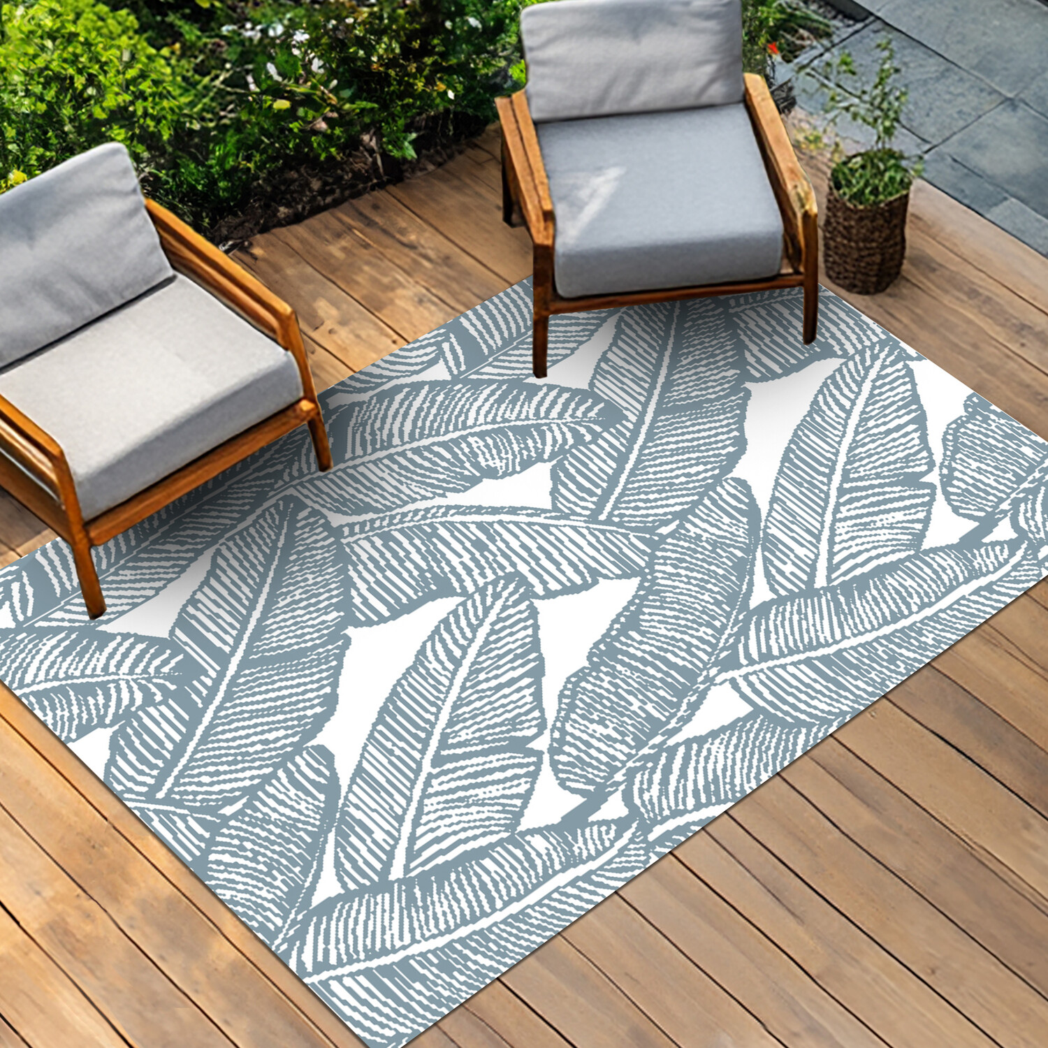 Leaf Reversible Outdoor Rug - Blue Image 2