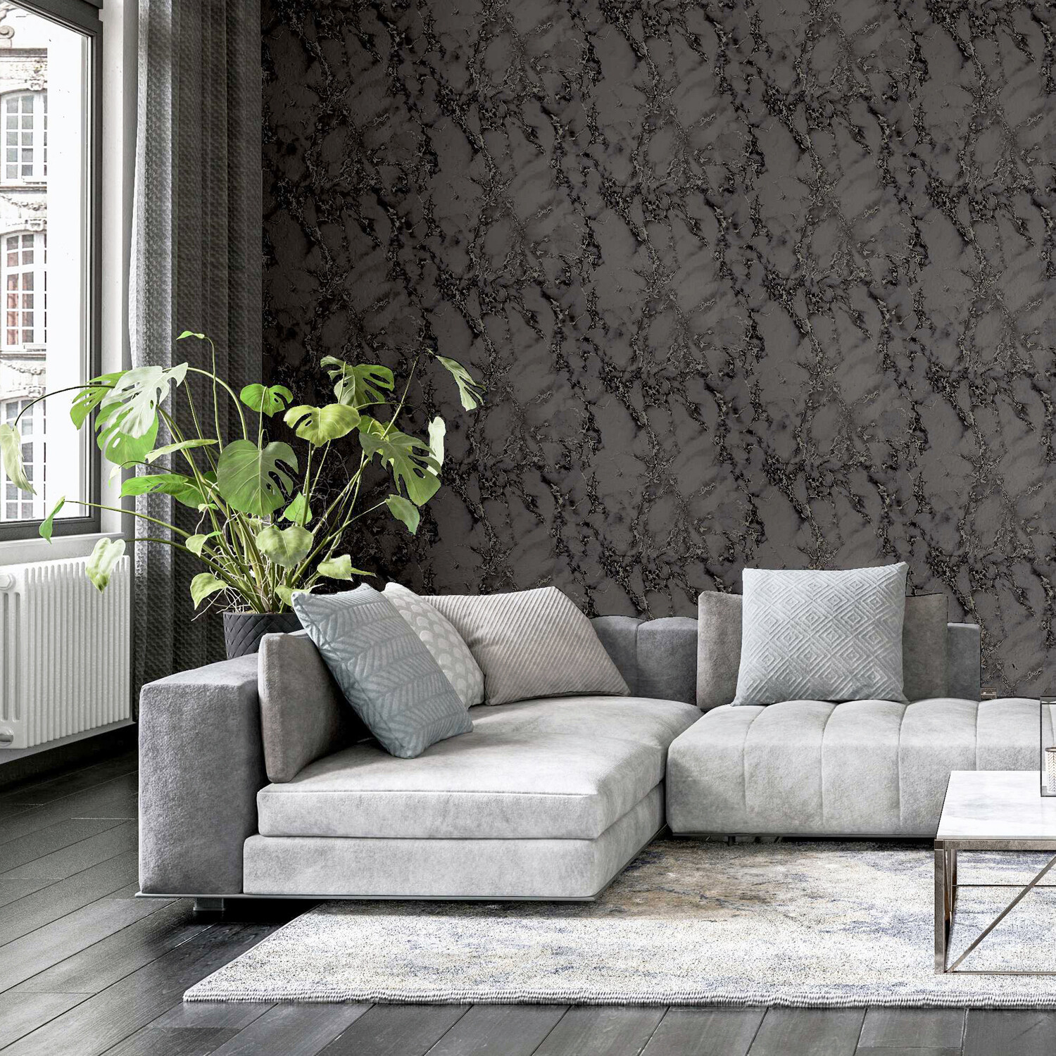 Carrara Marble Effect Wallpaper - Charcoal Image 3