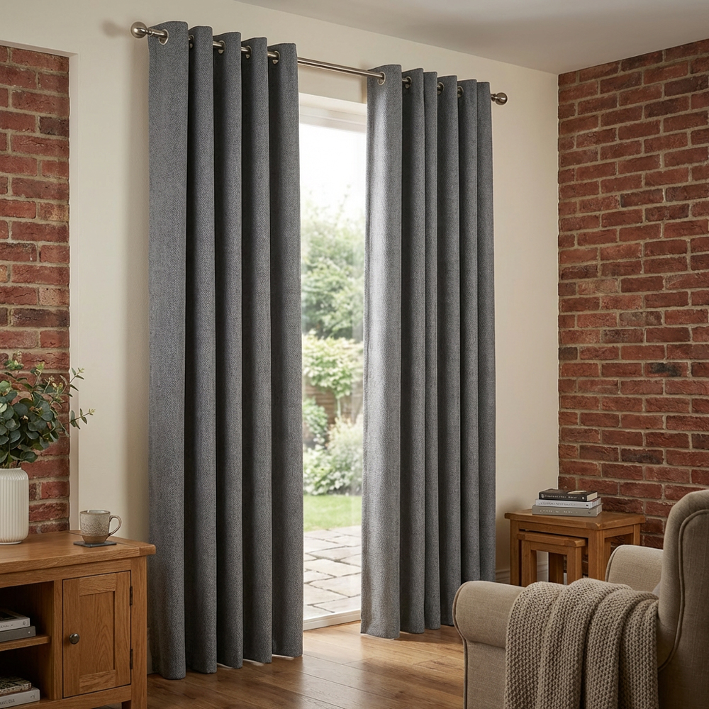 My Home Taylor Charcoal Blackout Eyelet Curtains 168 x 183cm Image 3