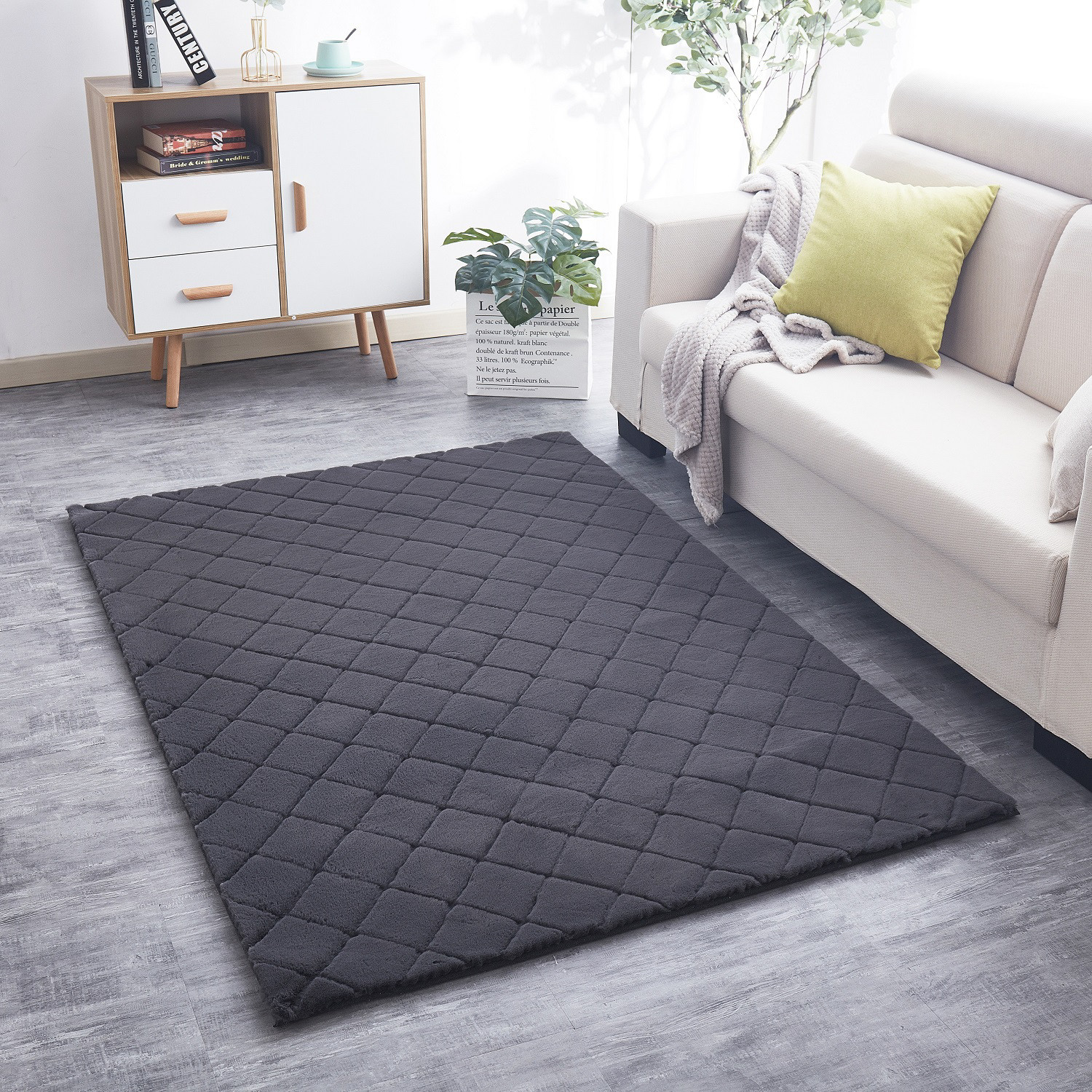 Milly Grey Faux Rabbit Fur Pile Rug Image 3