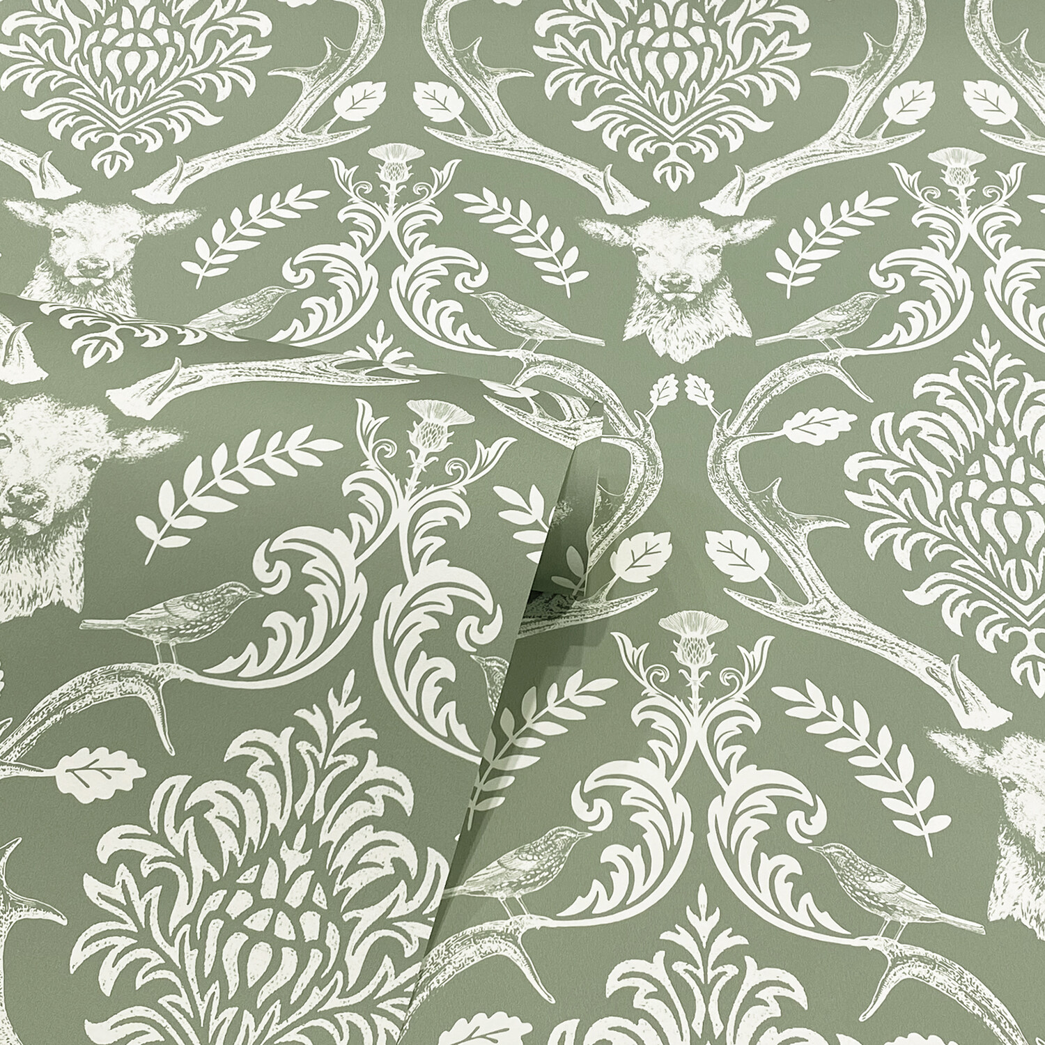 Stag Damask Sage Green Wallpaper - Sage Green Image 7