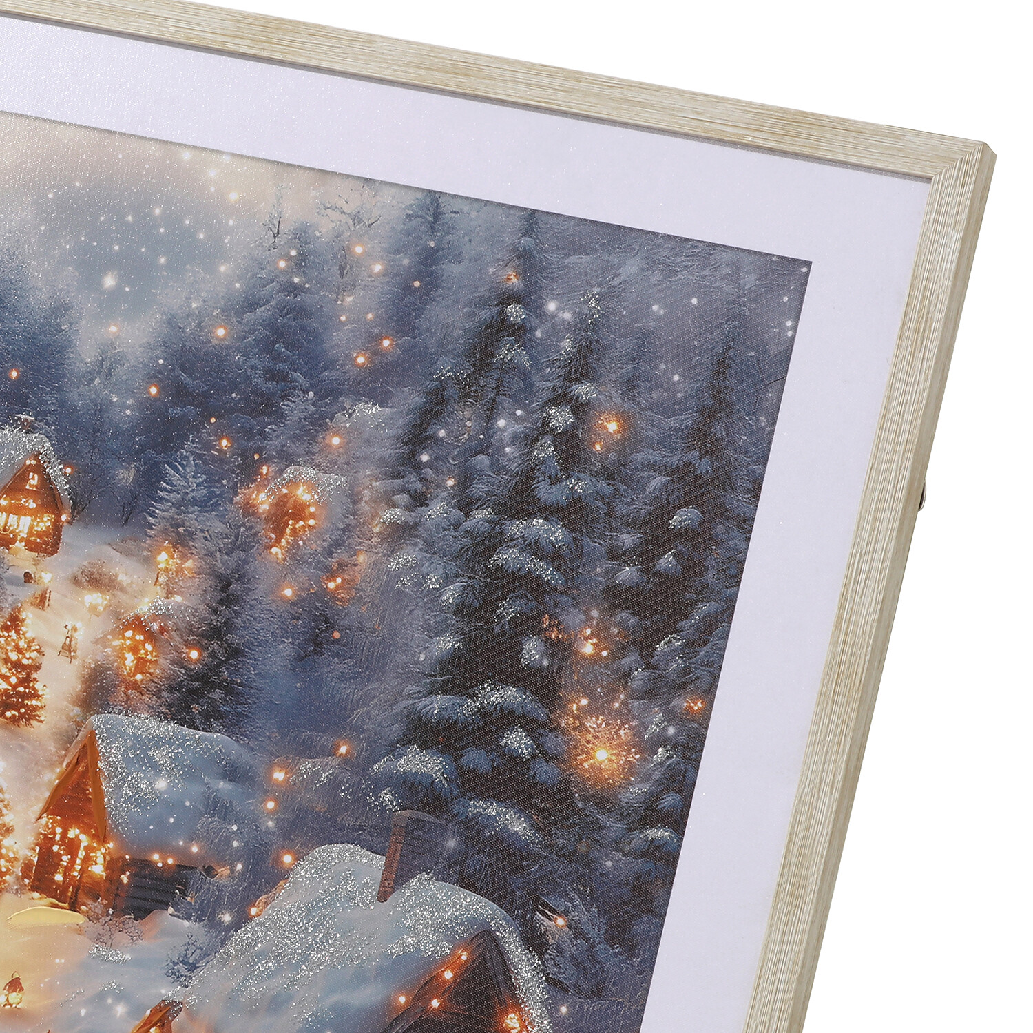 Ski Lodge At Dusk Glitter Framed Print Grey Image 3