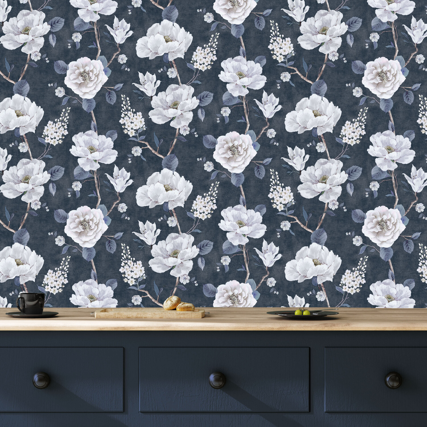 Ashley Floral Wallpaper - Navy Image 5