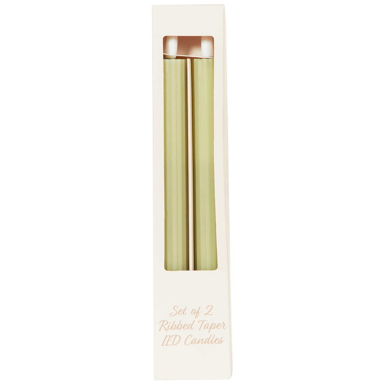 Set of 2 Ribbed Taper LED Candles - Beige or Green Image 7