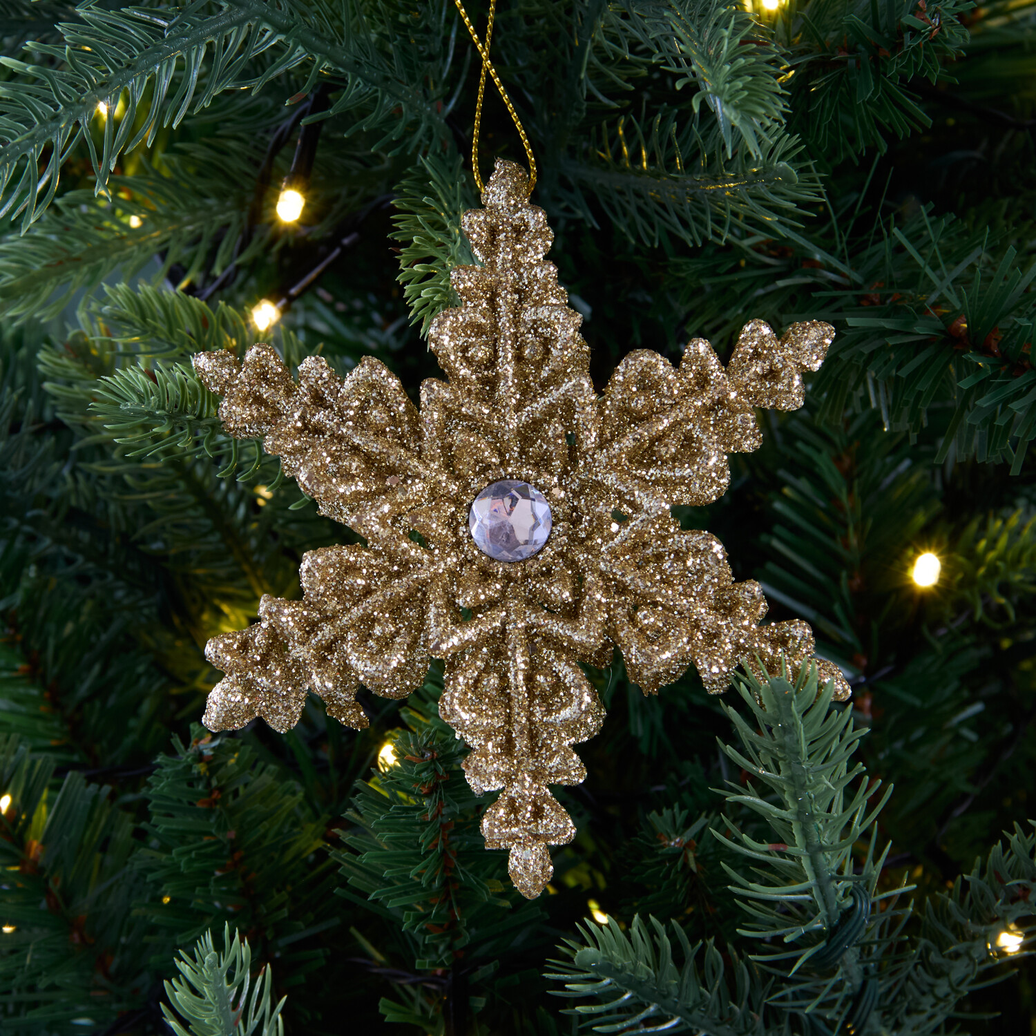 Glitter Snowflake Christmas Hanging Decoration Gold Image 2