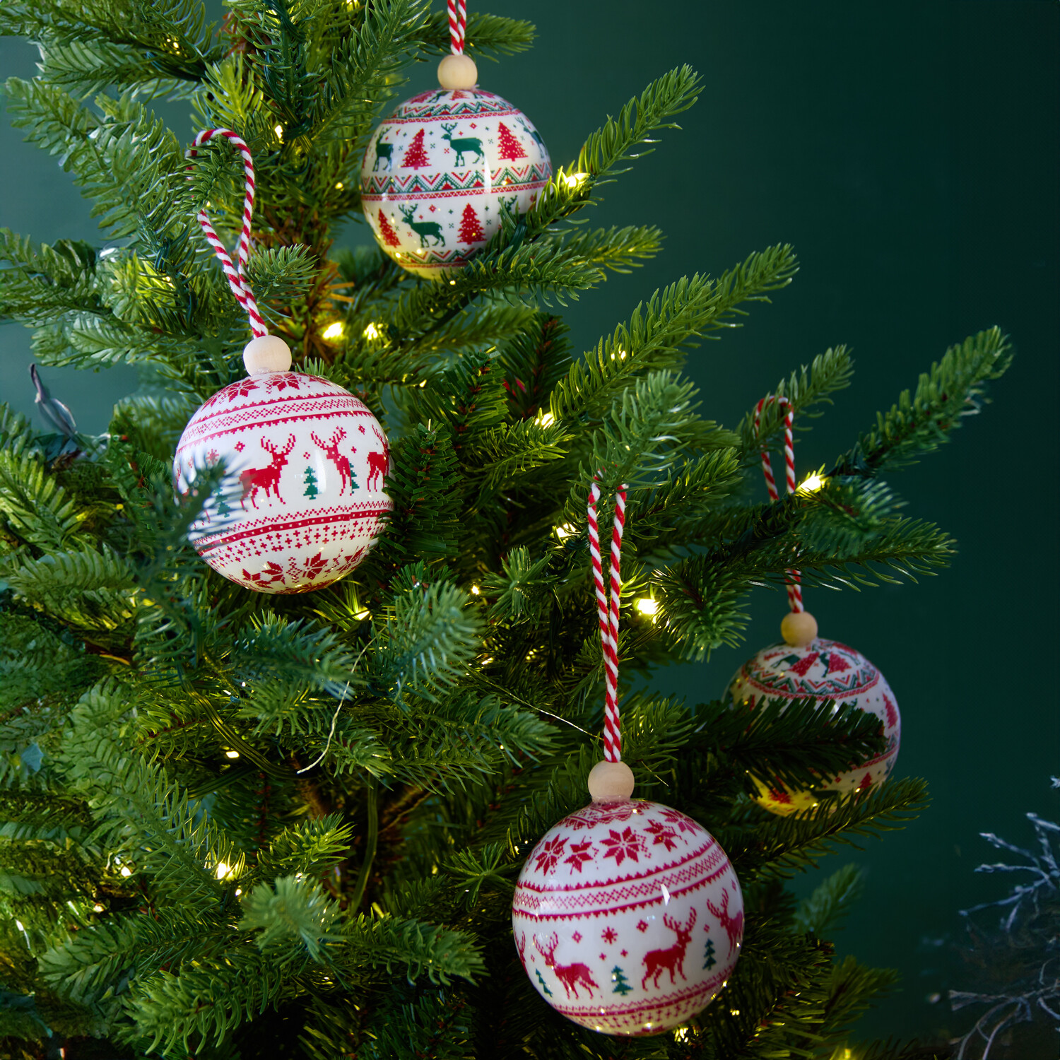 Set of 6 Fairisle BaublesWhite Image 4