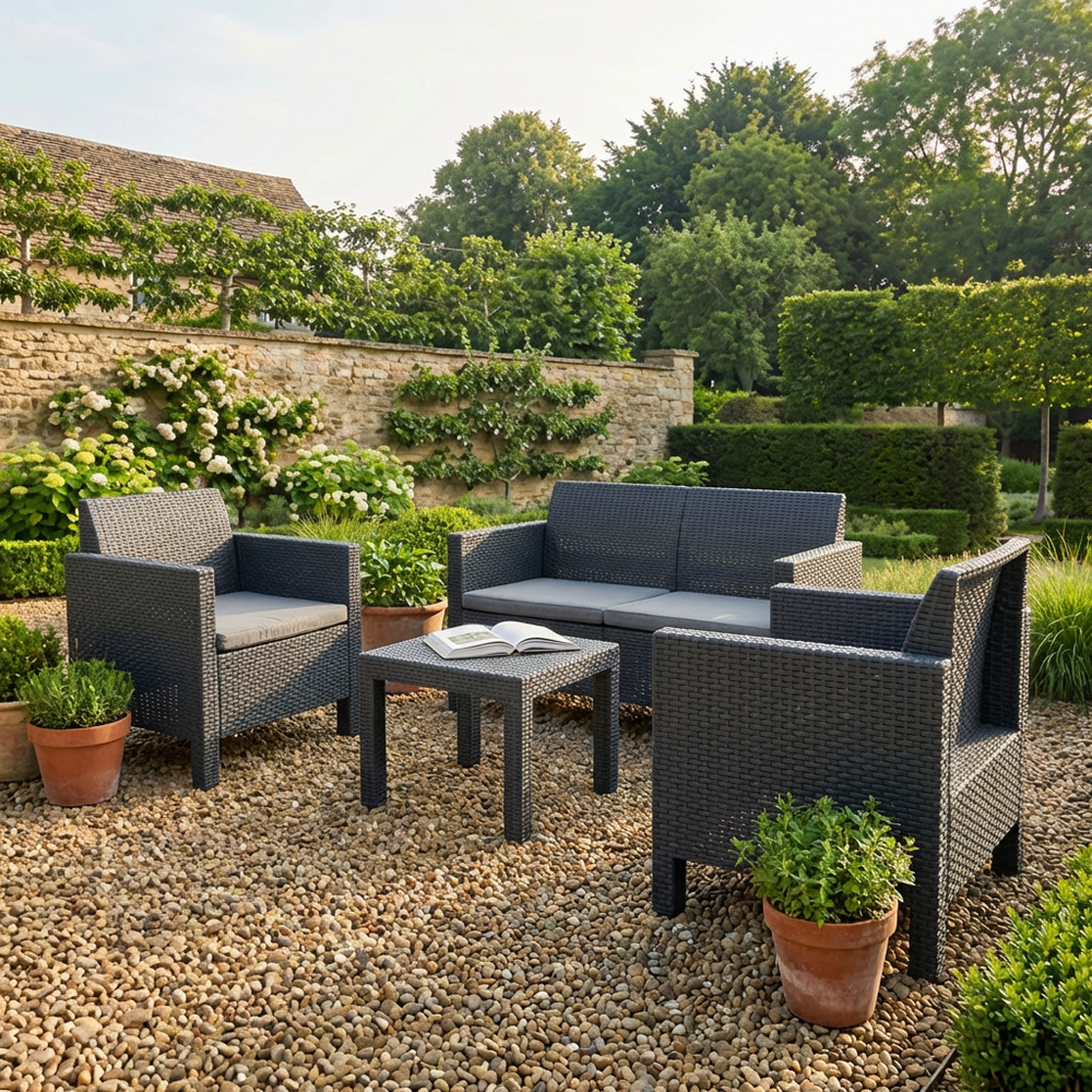 Matilde Conversation 4 Seater Black Rattan Patio Lounge Set Image 2