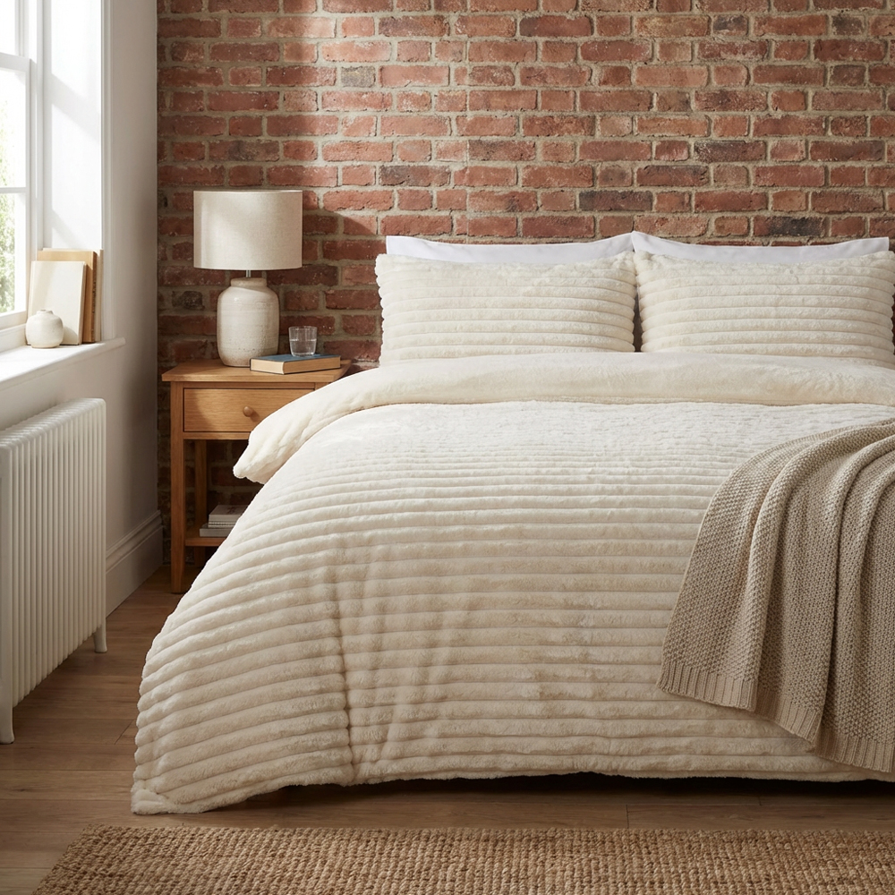 Colorado Faux Fur Duvet Set Ivory Double Image 6