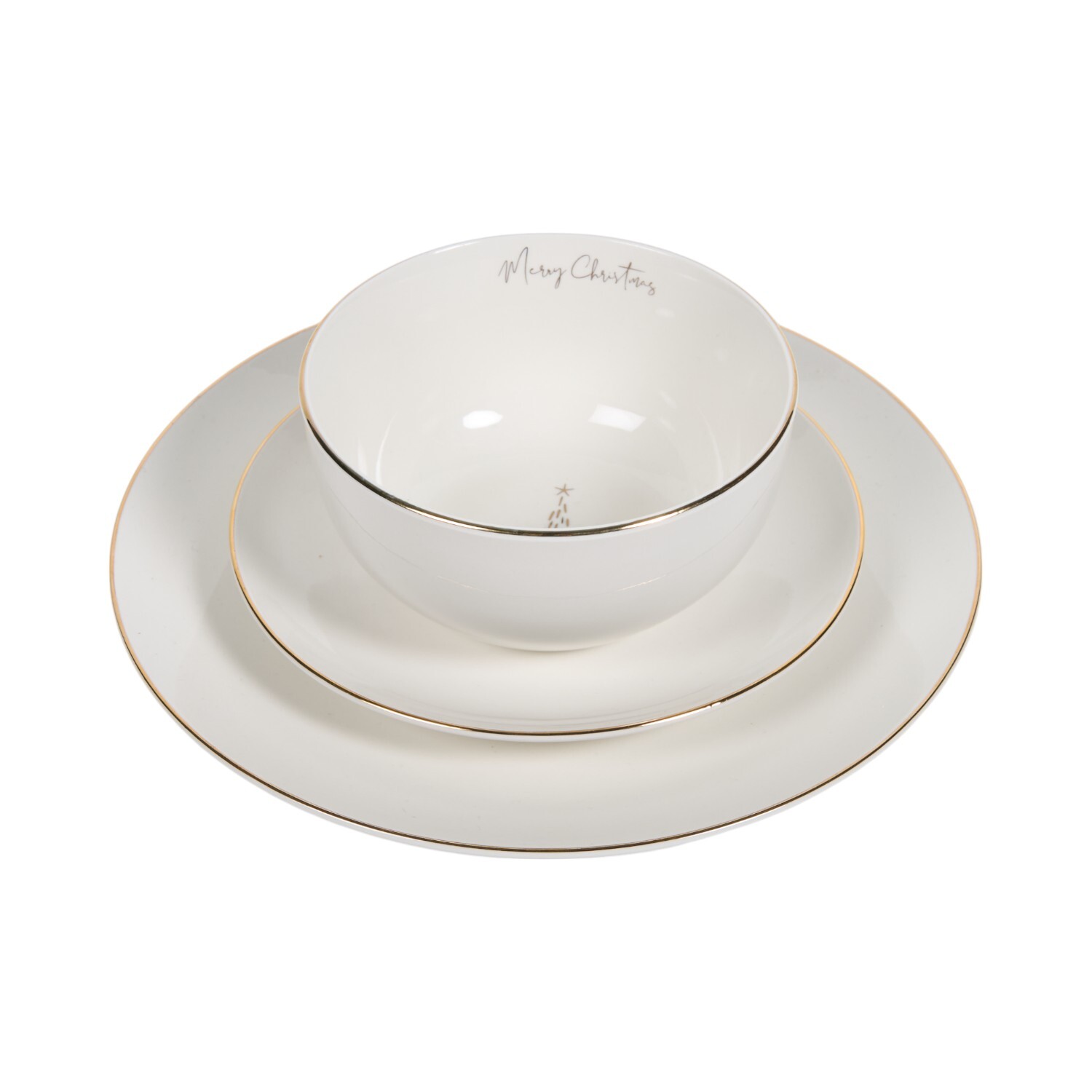 12 Piece Golden Christmas Tree Dinner Set White Image 4