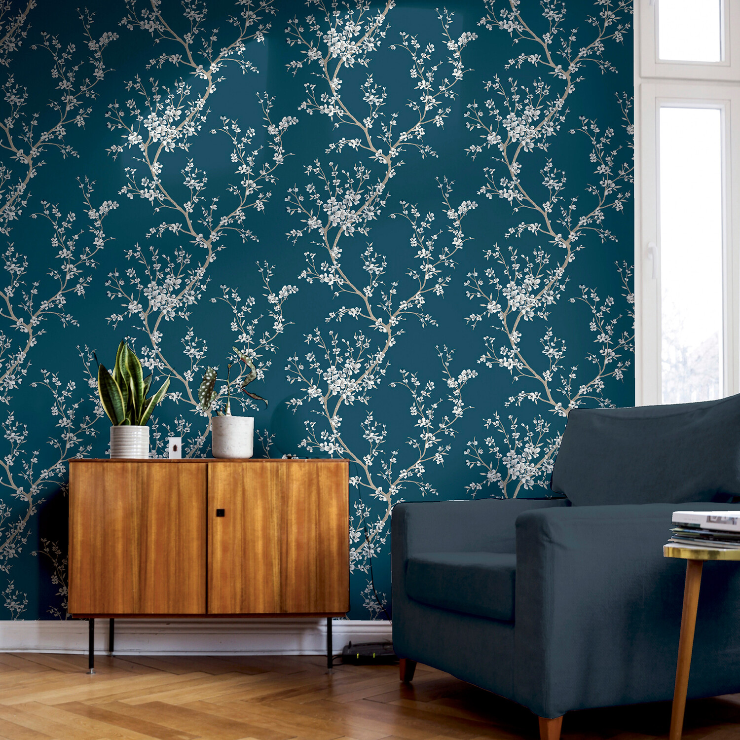 Oriental Trail Glitter Effect Wallpaper - Teal Image 4