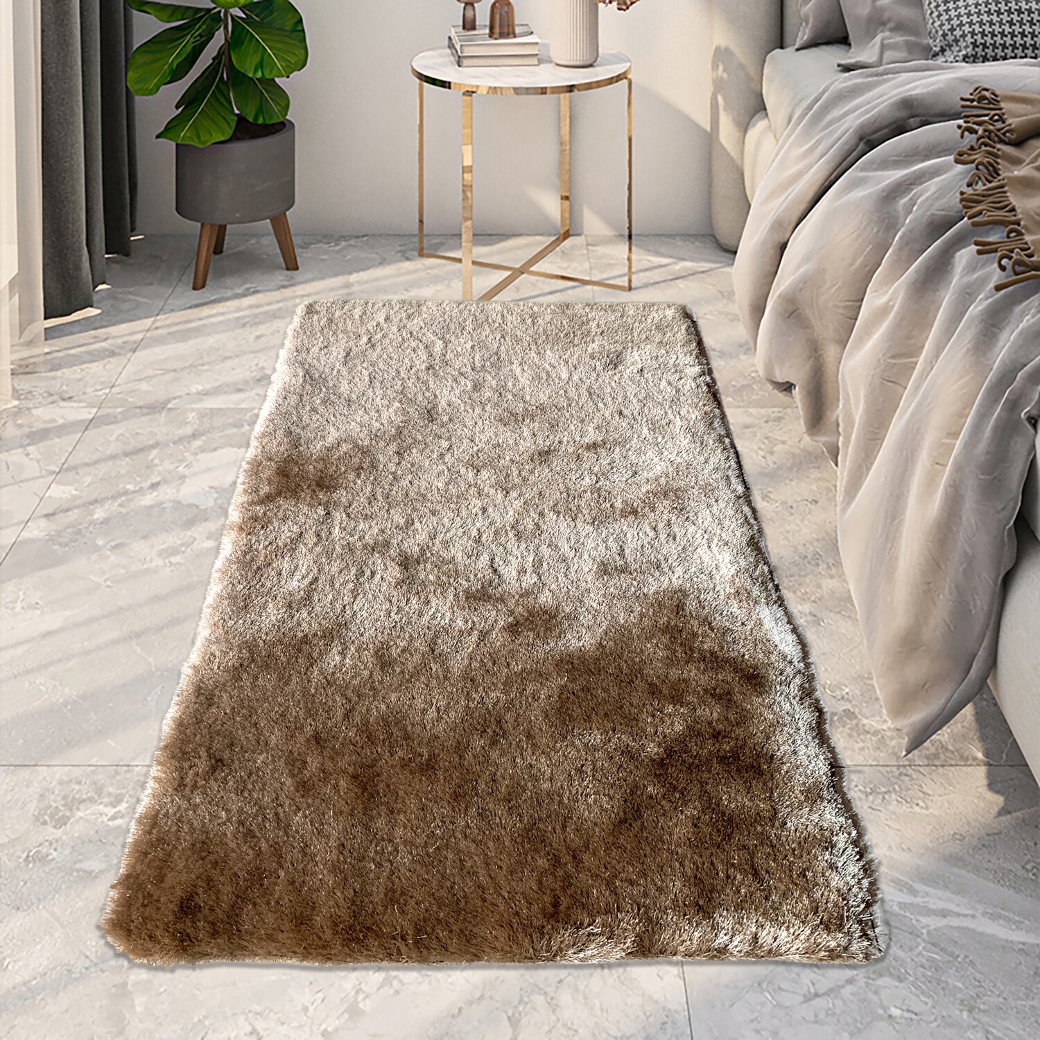 Taupe Silky Shaggy Rug 150 x 80cm Image 2
