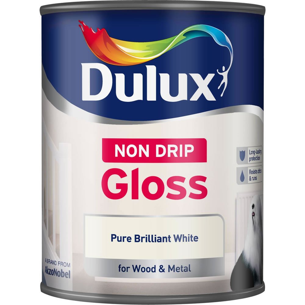 Dulux Non Drip Wood & Metal Pure Brilliant White Gloss Paint 750ml Image 2