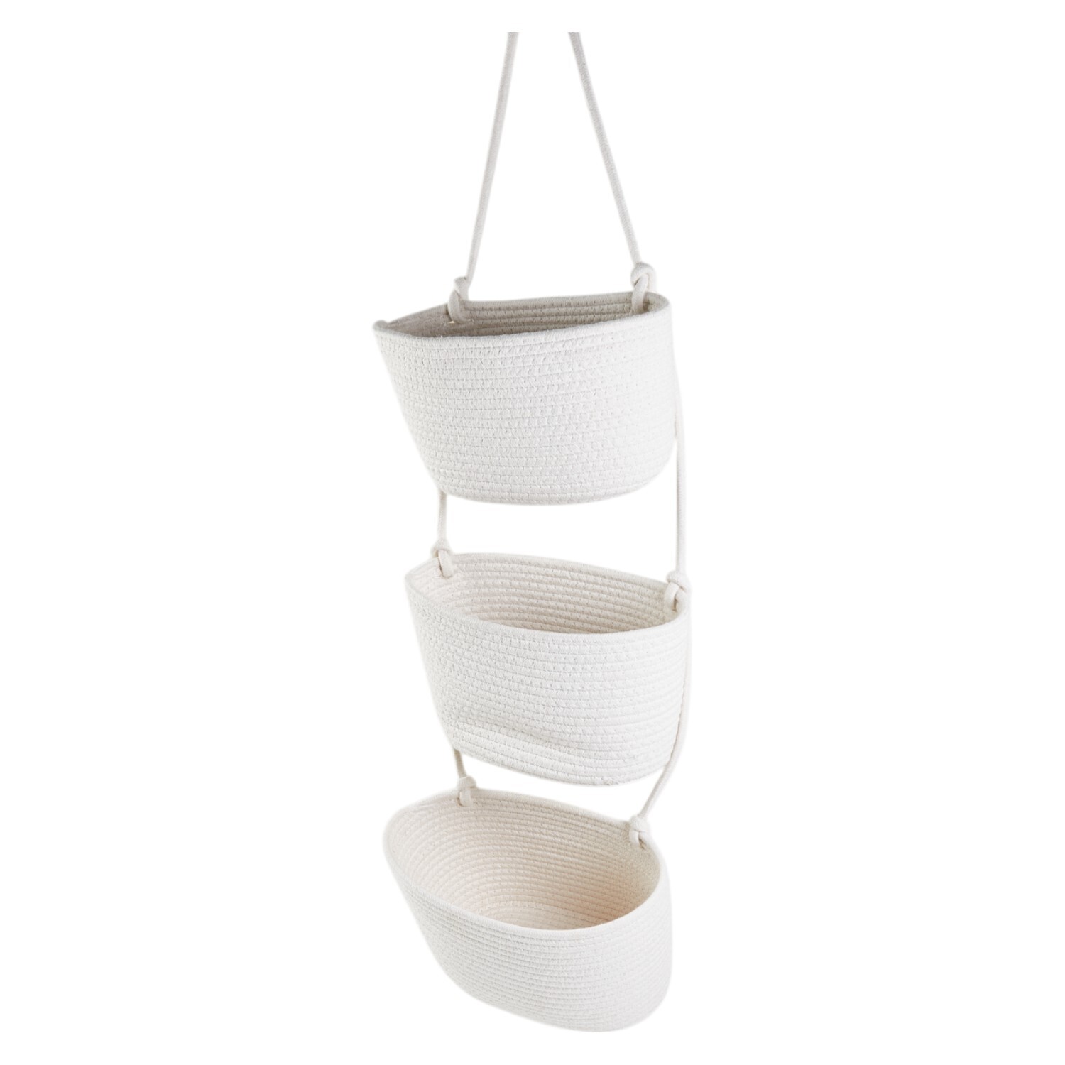 3 Tier Rope Hanging Storage Baskets White Image 4