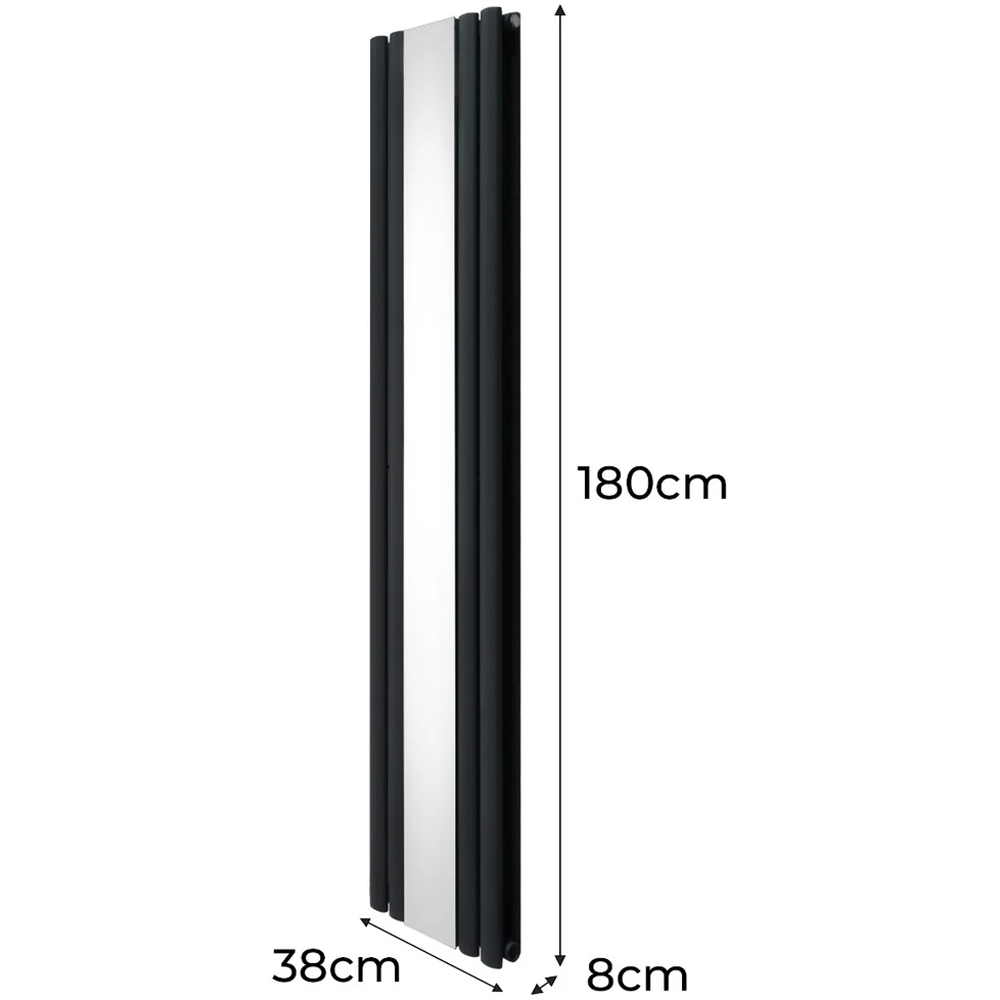 Monster Shop 3340 BTU Anthracite Grey Oval Mirror Radiator and Valves 1800 x 380mm Image 6