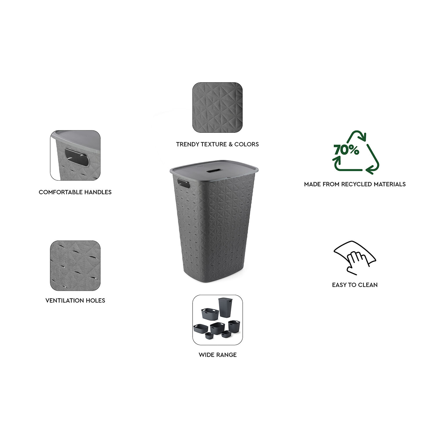 Curver Softex Laundry Hamper Grey 56L - Grey Image 7