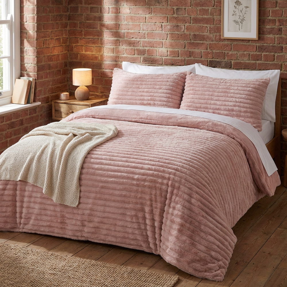 Colorado Faux Fur Duvet Set Blush Double Image 5