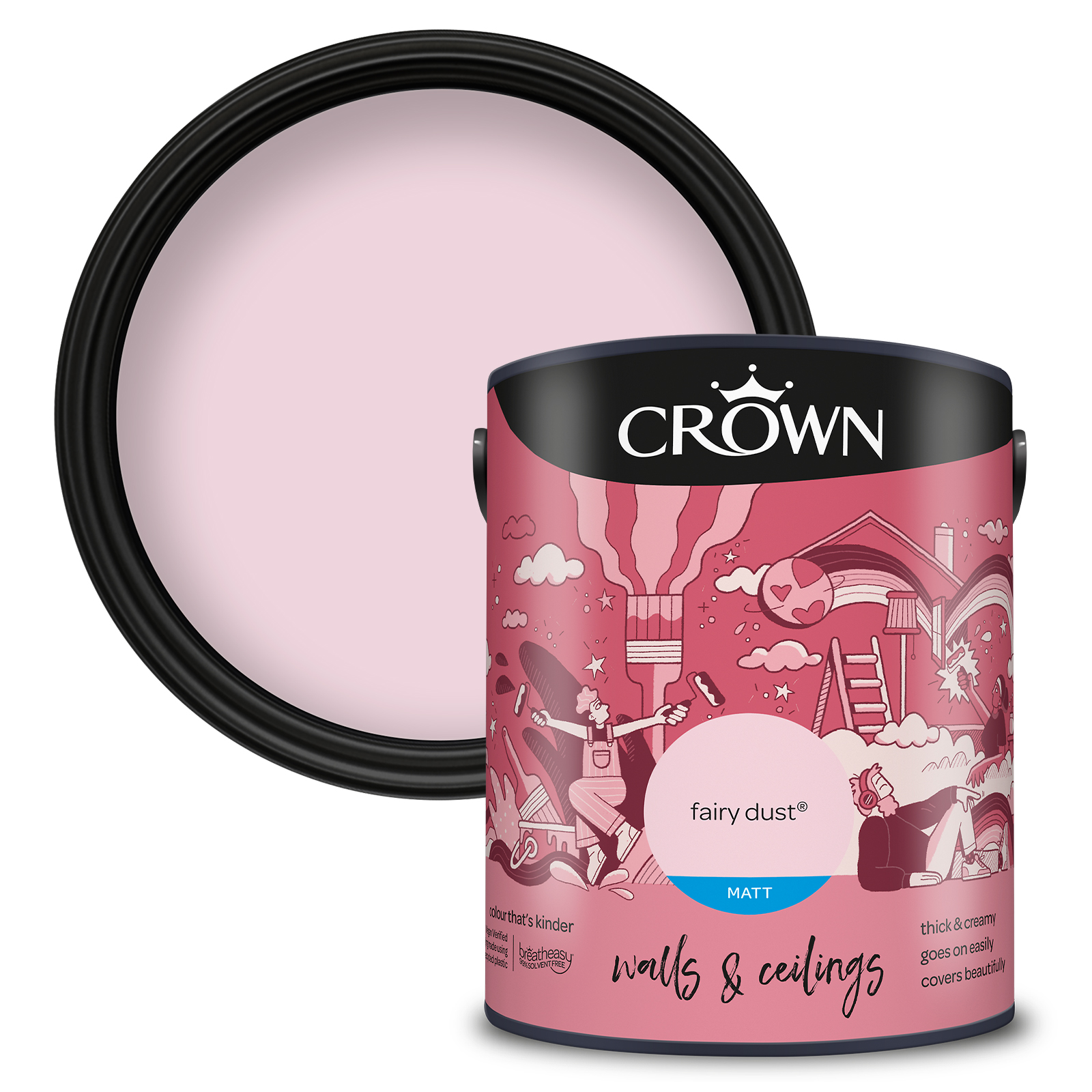 Crown Breatheasy Walls & Ceilings Fairy Dust Matt Emulsion Paint 5L Image 1