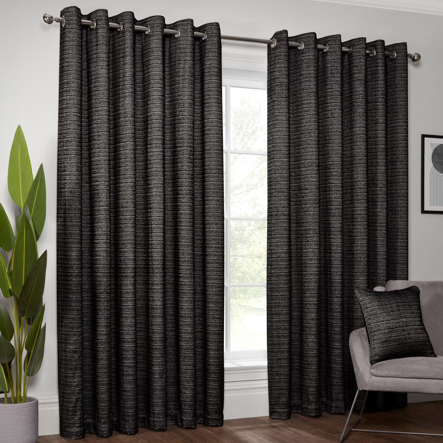 Halden Eyelet Curtain Black 168cm 137cm Image 2