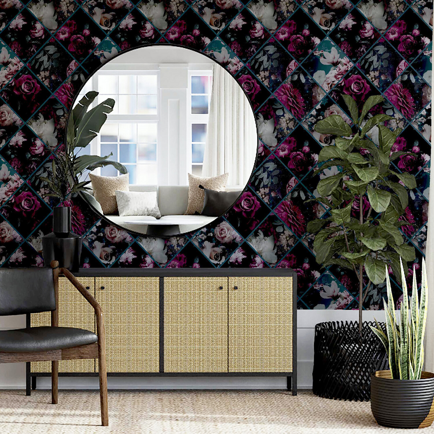 Floral Collage Textured Wallpaper - Plumteal Image 4