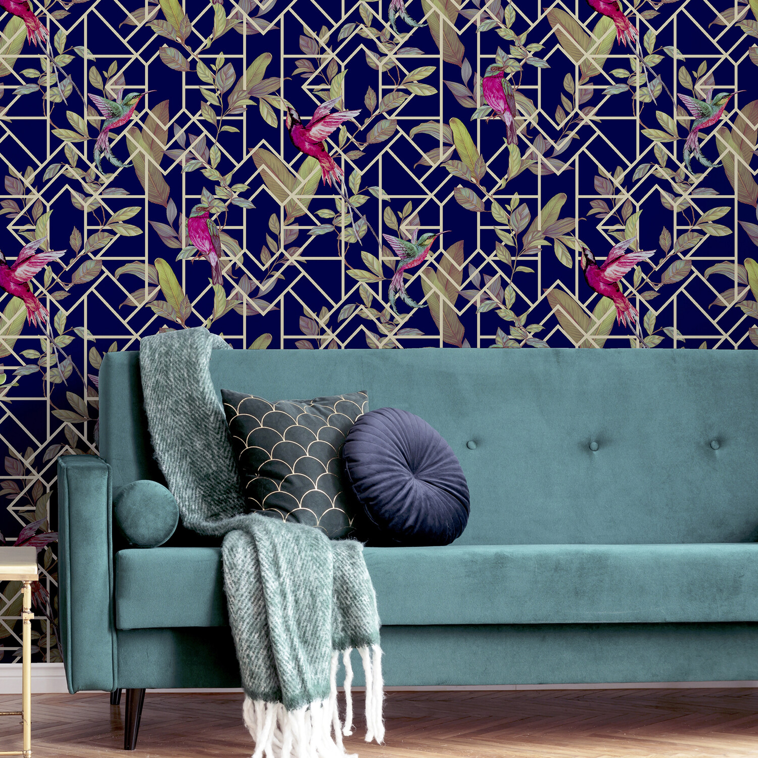 Deco Tropical Spongeable Wallpaper - Navy Gold Image 2