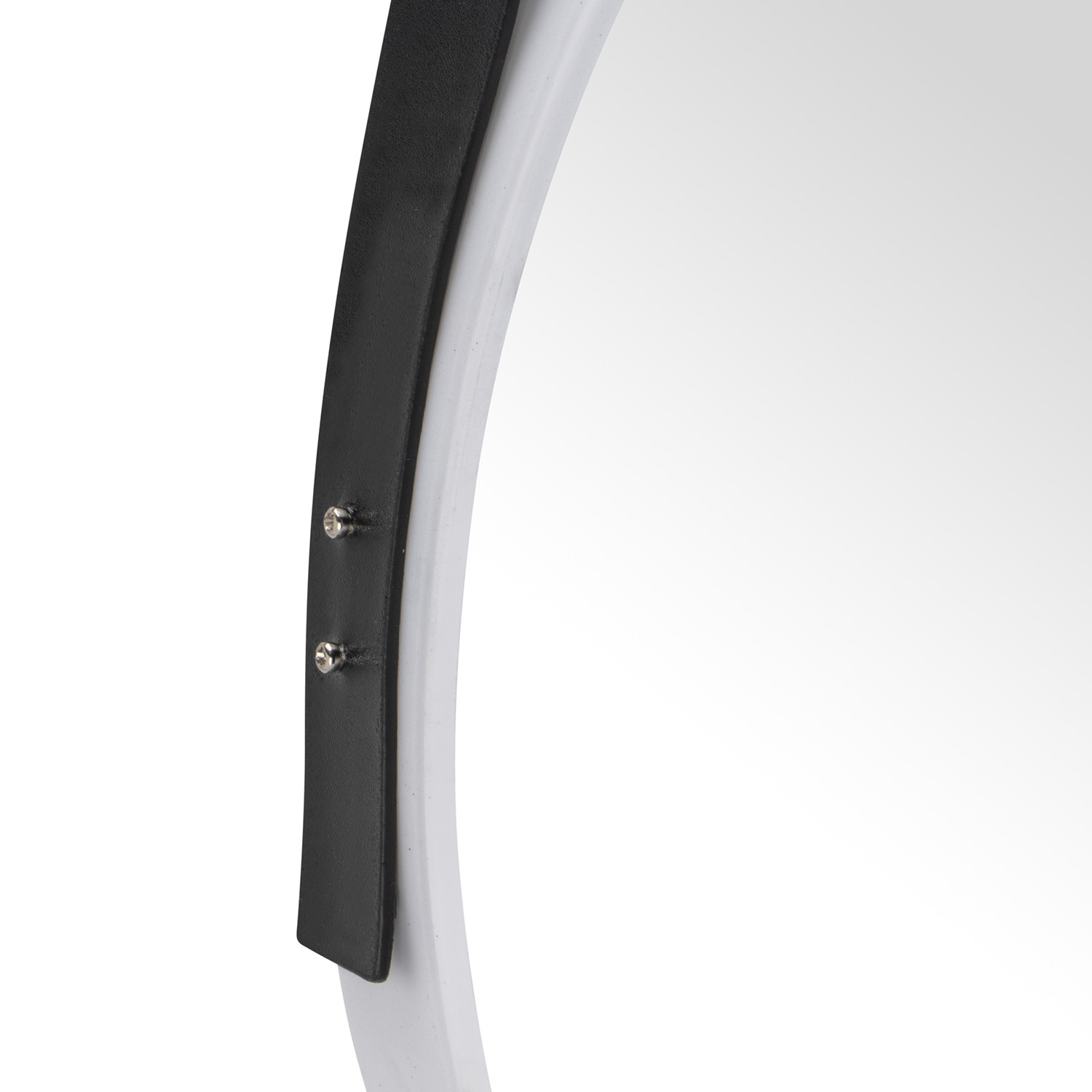 White Round Faux Leather Strapped Modern Wall Mirror Image 2