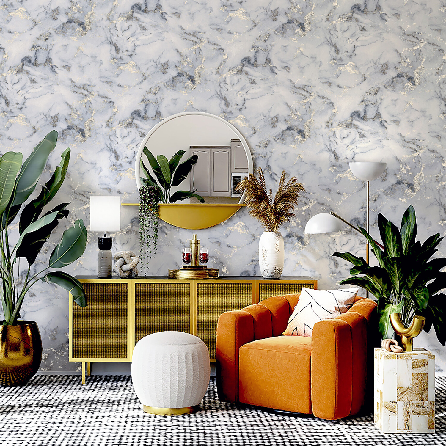 Bahia Marble Wallpaper - Monochrome and Gold Image 7