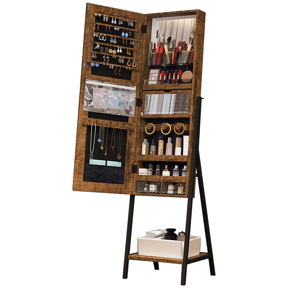 Brown Dark Wood Effect Cabinet Mirror with Bottom Shelf Image 4