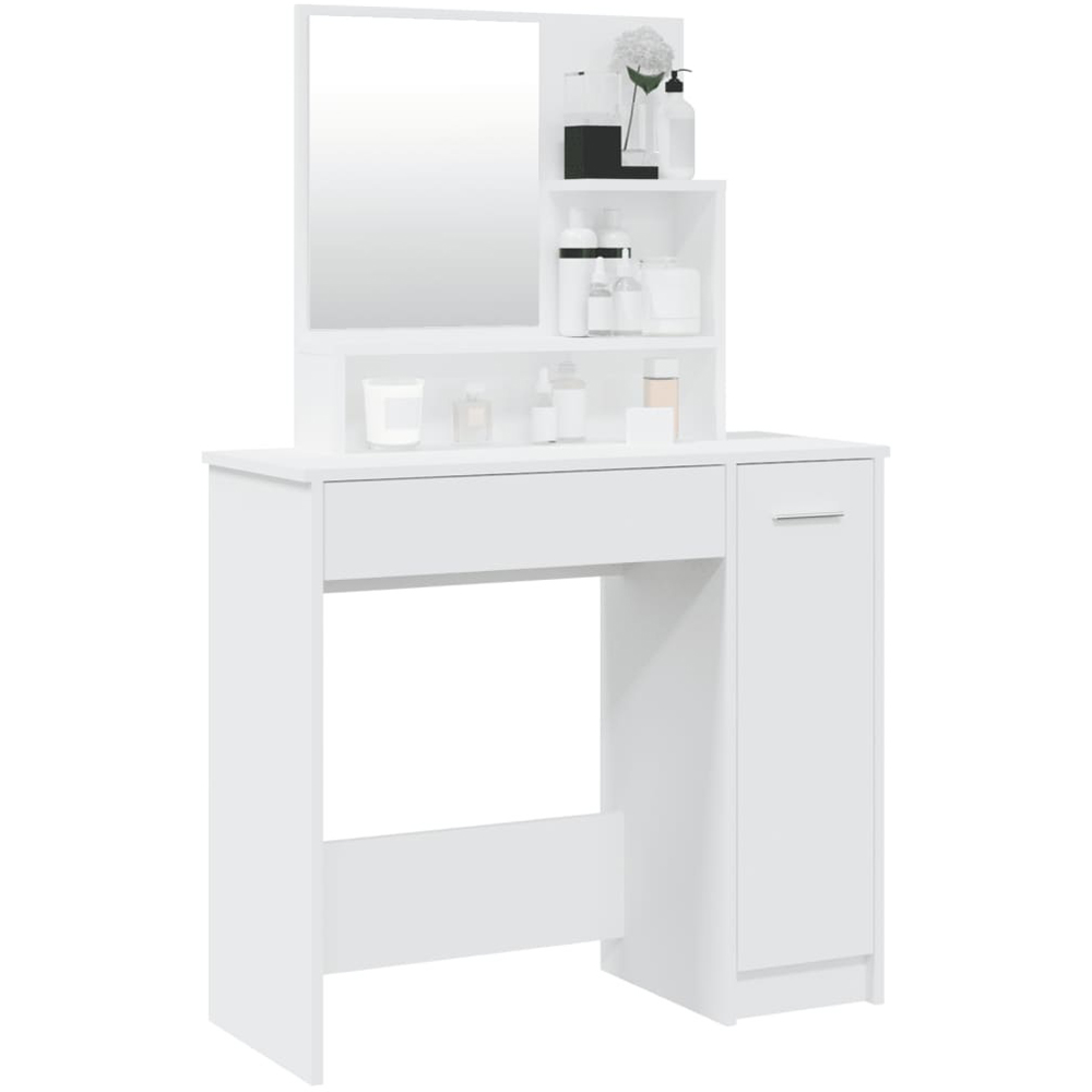 Walplus Single Door Single Drawer 3 Shelf White Dressing Table with Mirror Image 4