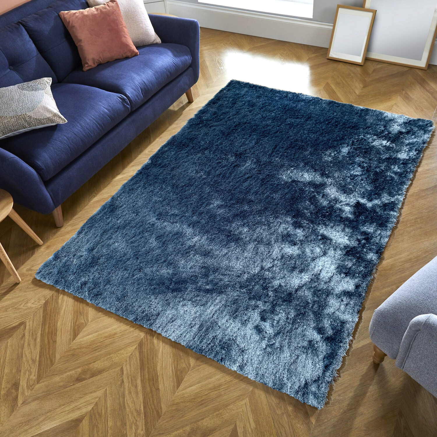 Sky Blue Silky Shaggy Rug 170 x 120cm Image 2