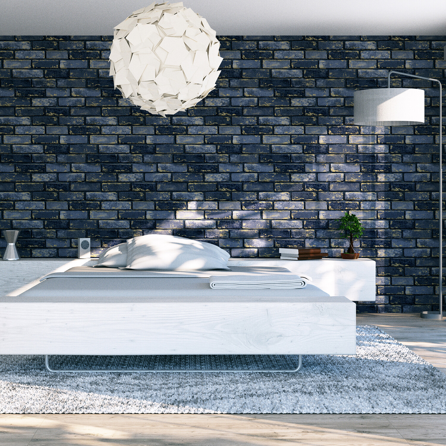 Metallic Brick Wallpaper - Navy Gold Image 4