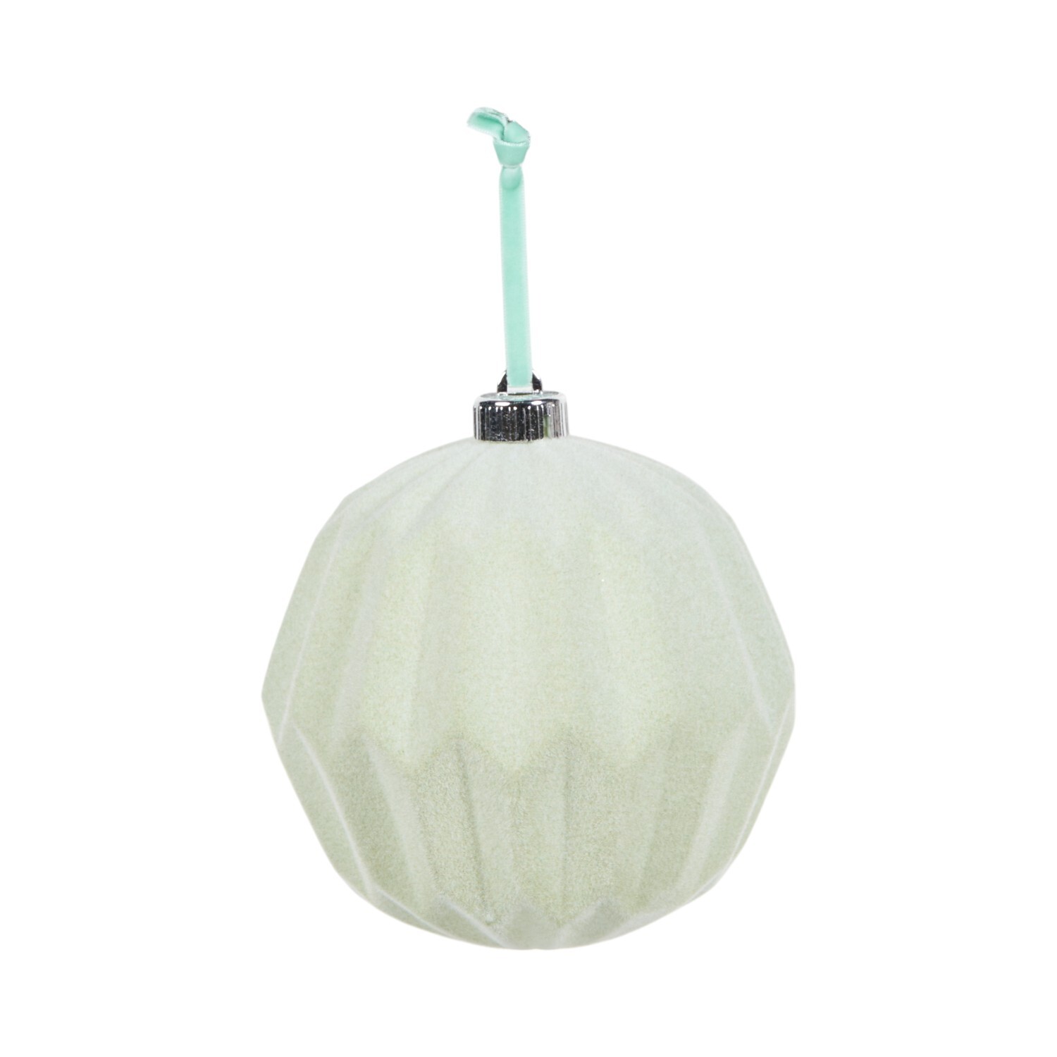 Pack of 4 Elegant Flocked Baubles Sage Green Image 5