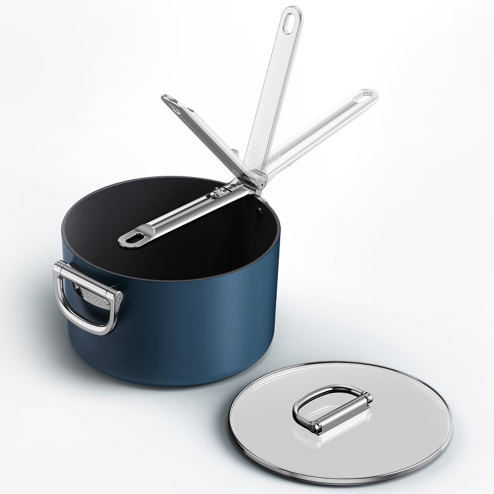 Joseph Joseph Space Blue Ceramic Folding Handle Non-Stick Saucepan with Lid 23cm Image 3