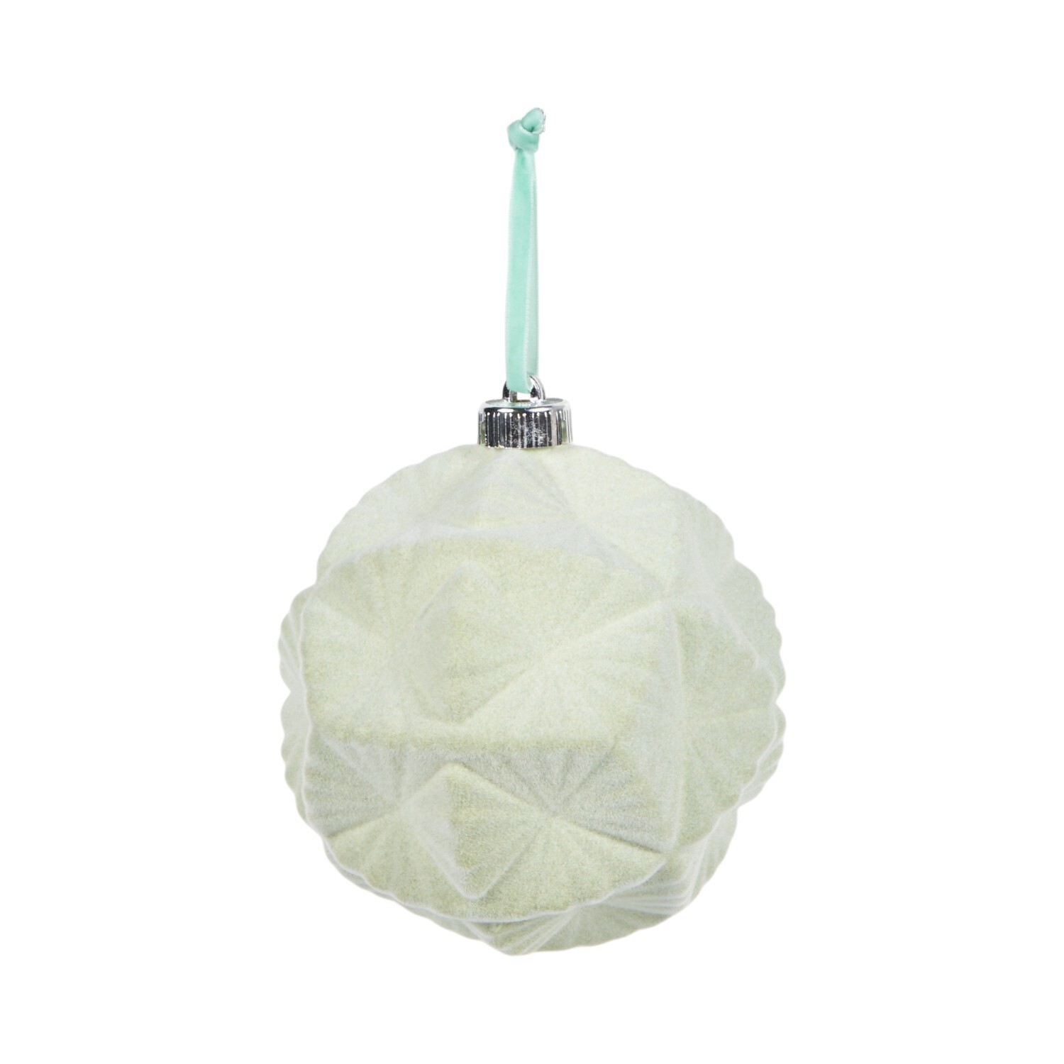 Pack of 4 Elegant Flocked Baubles Sage Green Image 4