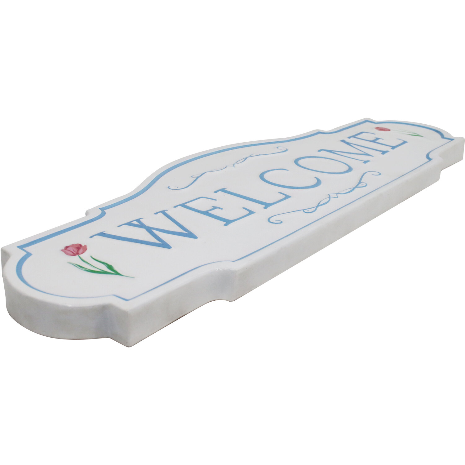 Indoor and Outdoor Welcome Metal Plaque - White and Blue Image 2