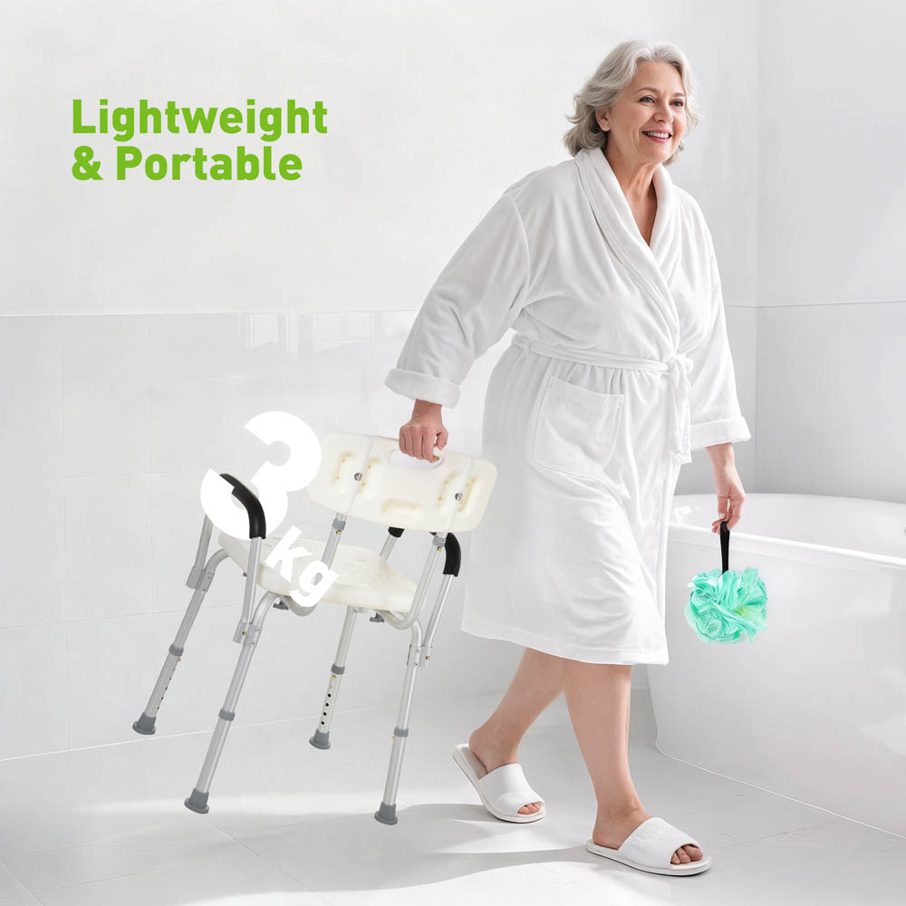 HOMCOM Light Weight Aluminum Shower Bench Portable Lift Chair w/ Back & Armrest Image 6