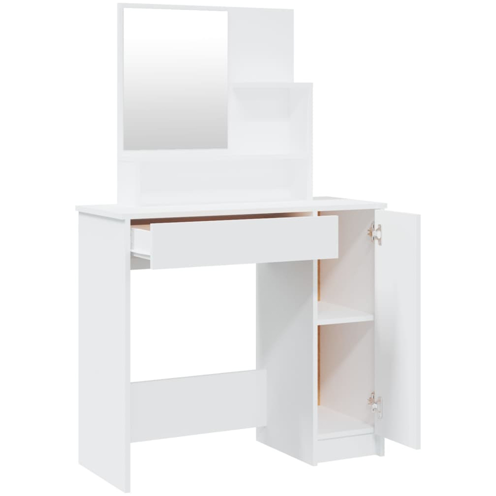 Walplus Single Door Single Drawer 3 Shelf White Dressing Table with Mirror Image 7