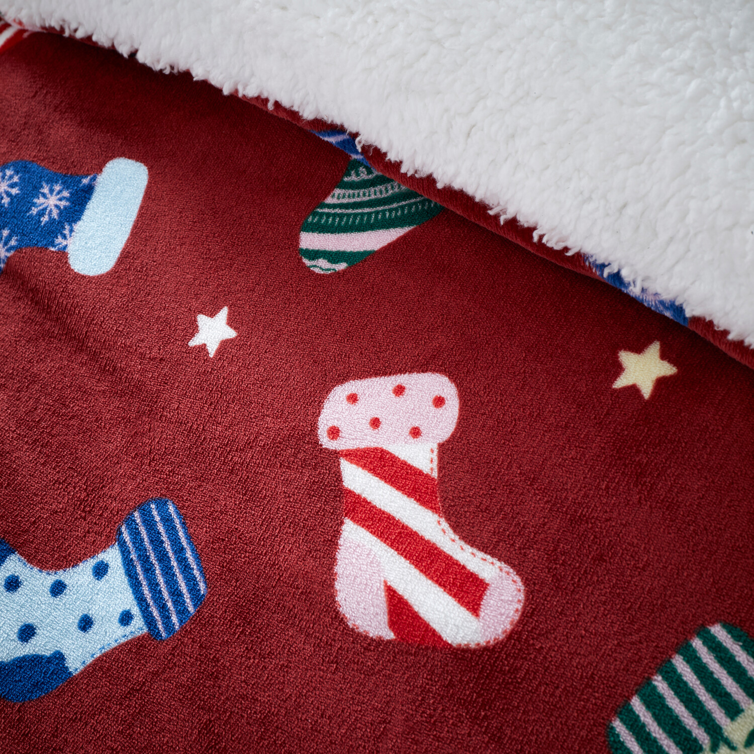 Christmas Stockings Fleece Duvet Set Red Double Image 3