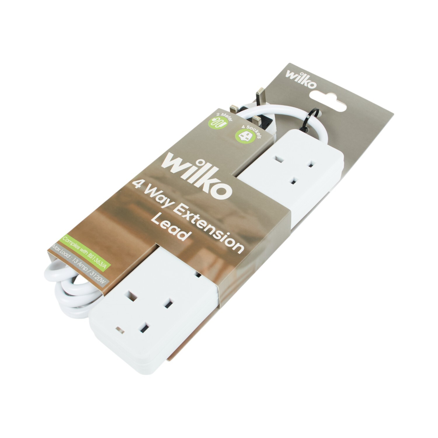 4 Gang Extension Lead 2m White Image 3