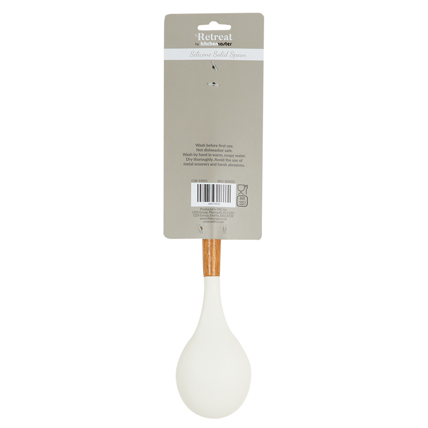 Retreat Silicone Solid Spoon with Wood Handle - White and Wood Image 2