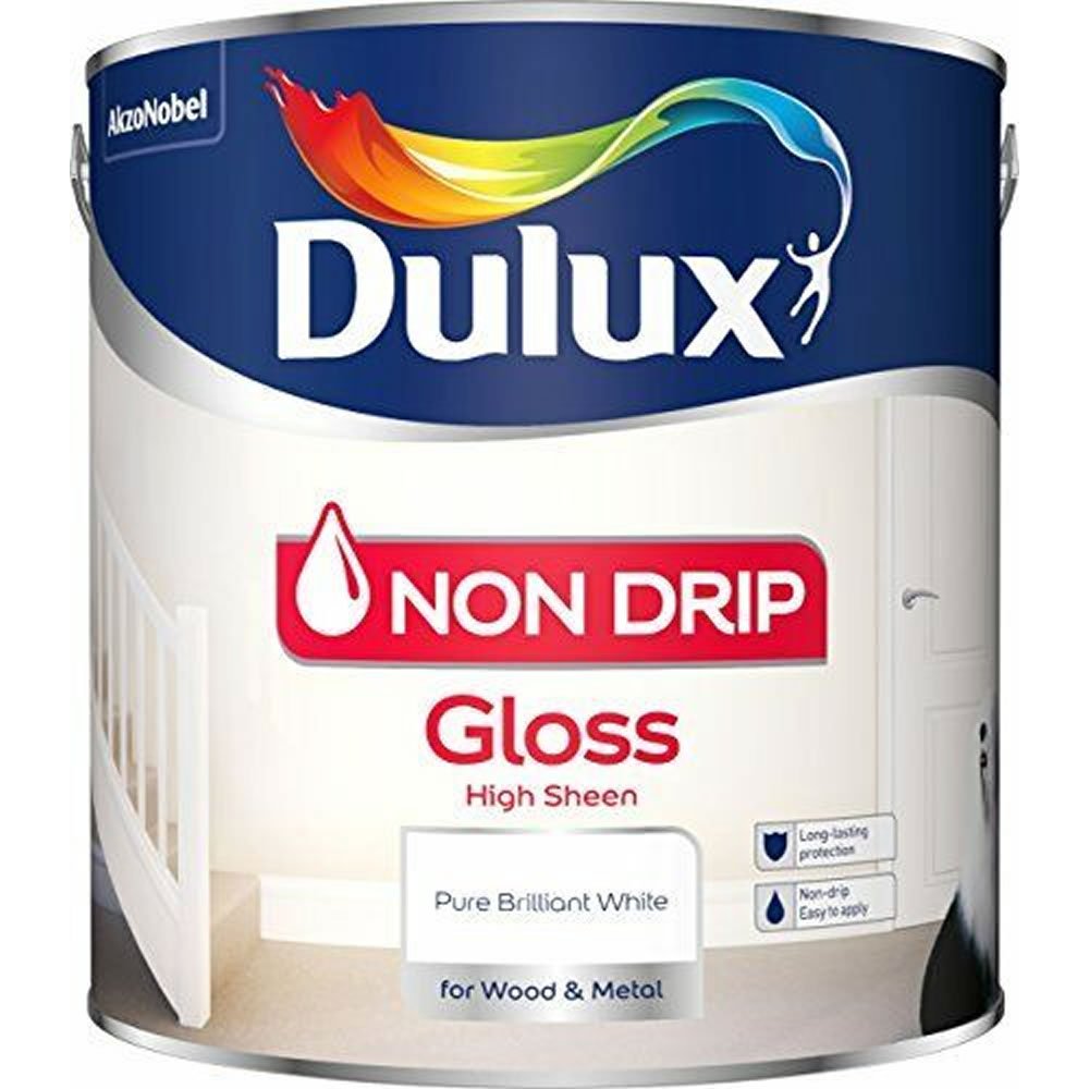Dulux Non Drip Wood & Metal Pure Brilliant White Gloss Paint 2.5L Image 2