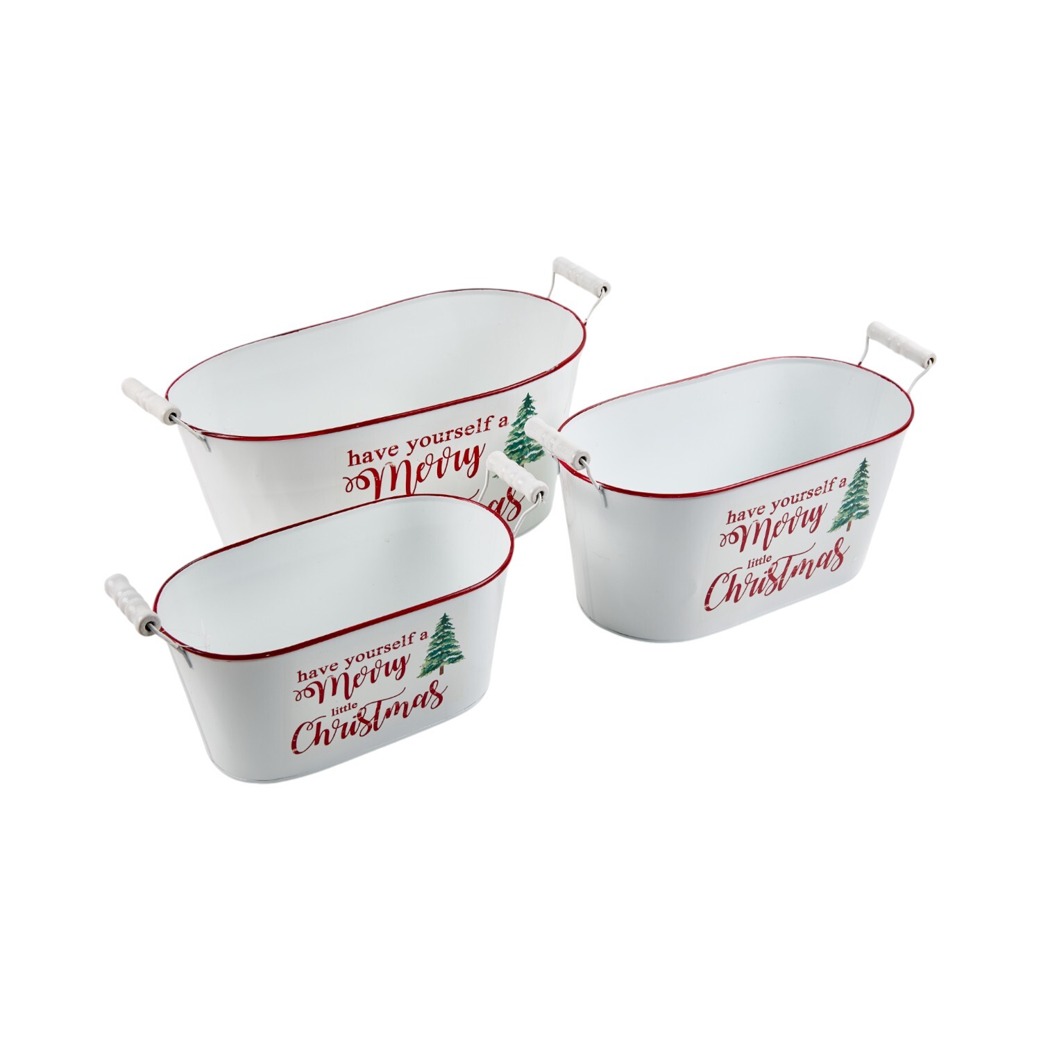 Set of 3 Christmas Buckets White Image 3